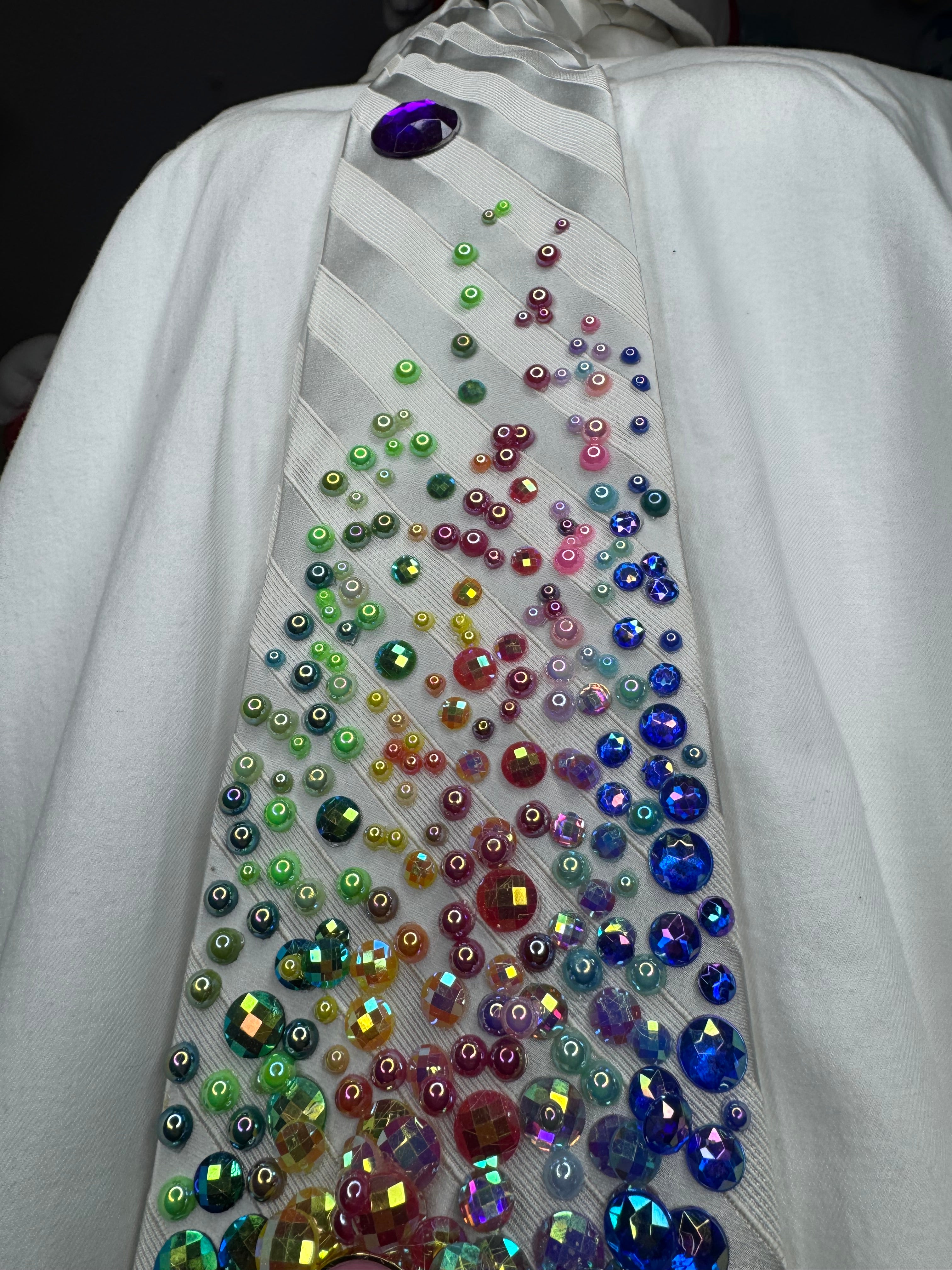 White Striped Kirby on Star Leaving Rainbow Stardust Anime Tie