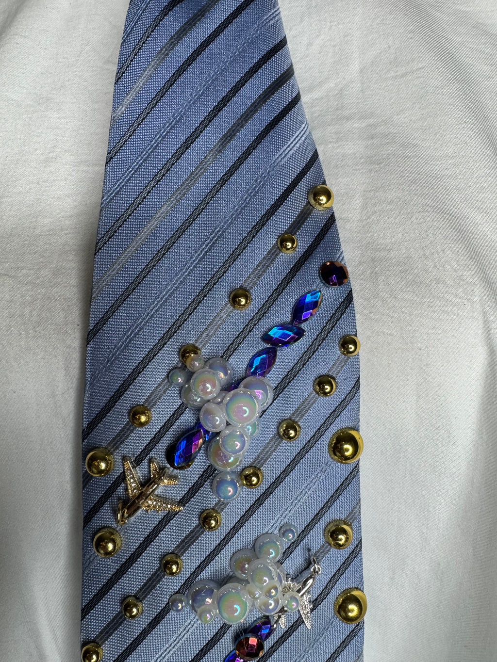 Light Blue Striped Clouds and Airplanes Leaving Jewel Trail Royalty Pilot Tie