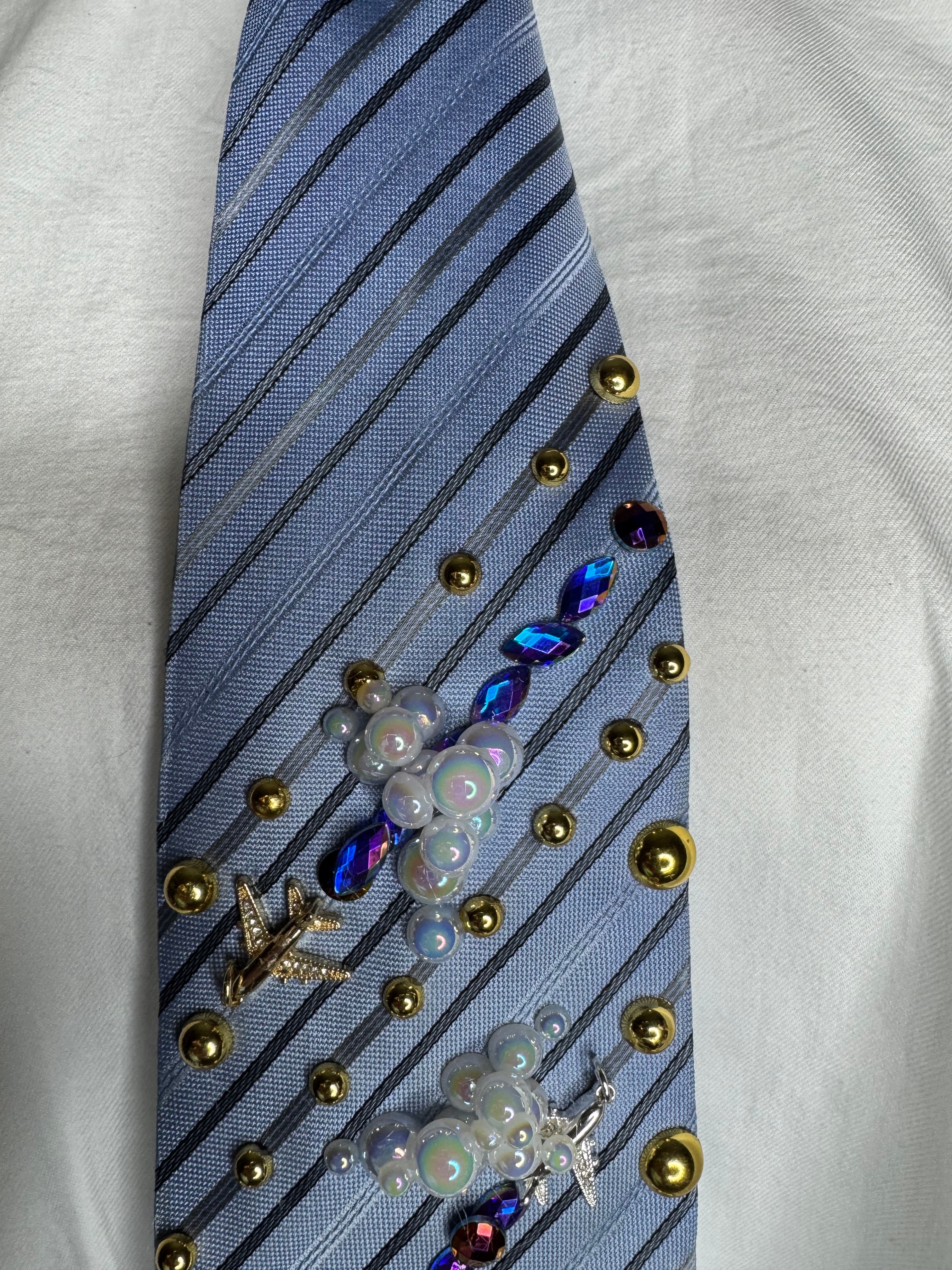 Light Blue Striped Clouds and Airplanes Leaving Jewel Trail Royalty Pilot Tie
