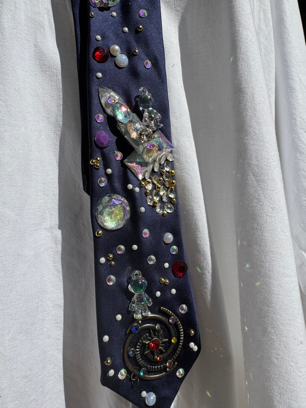 Navy Blue Silk Astronauts and Rocketship Outer Space Royalty Tie