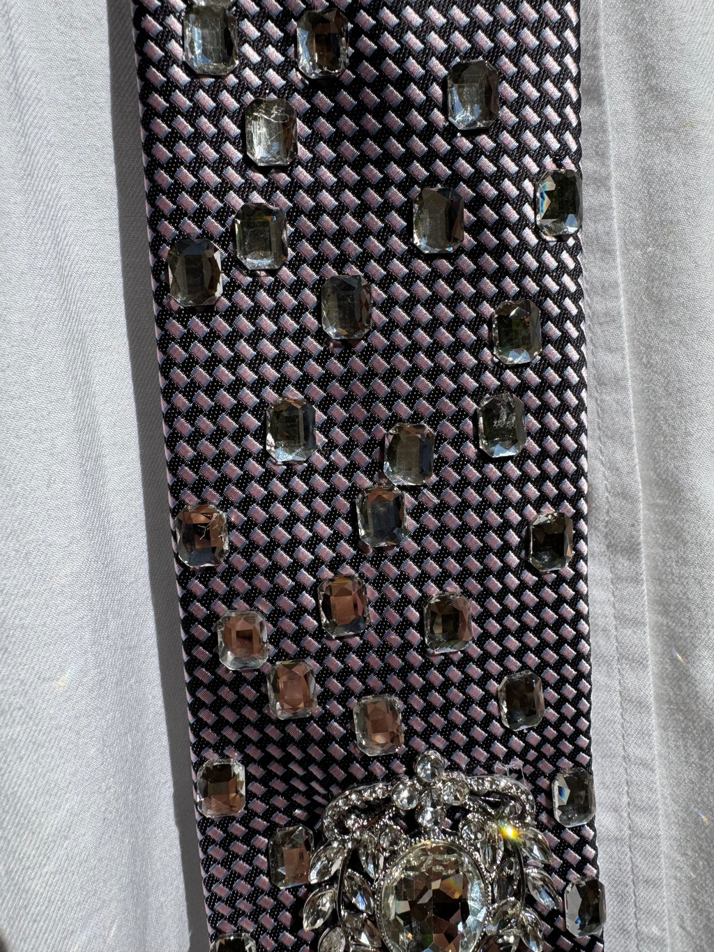 Grey Crystal Pendant Baguette Rain Royalty Tie