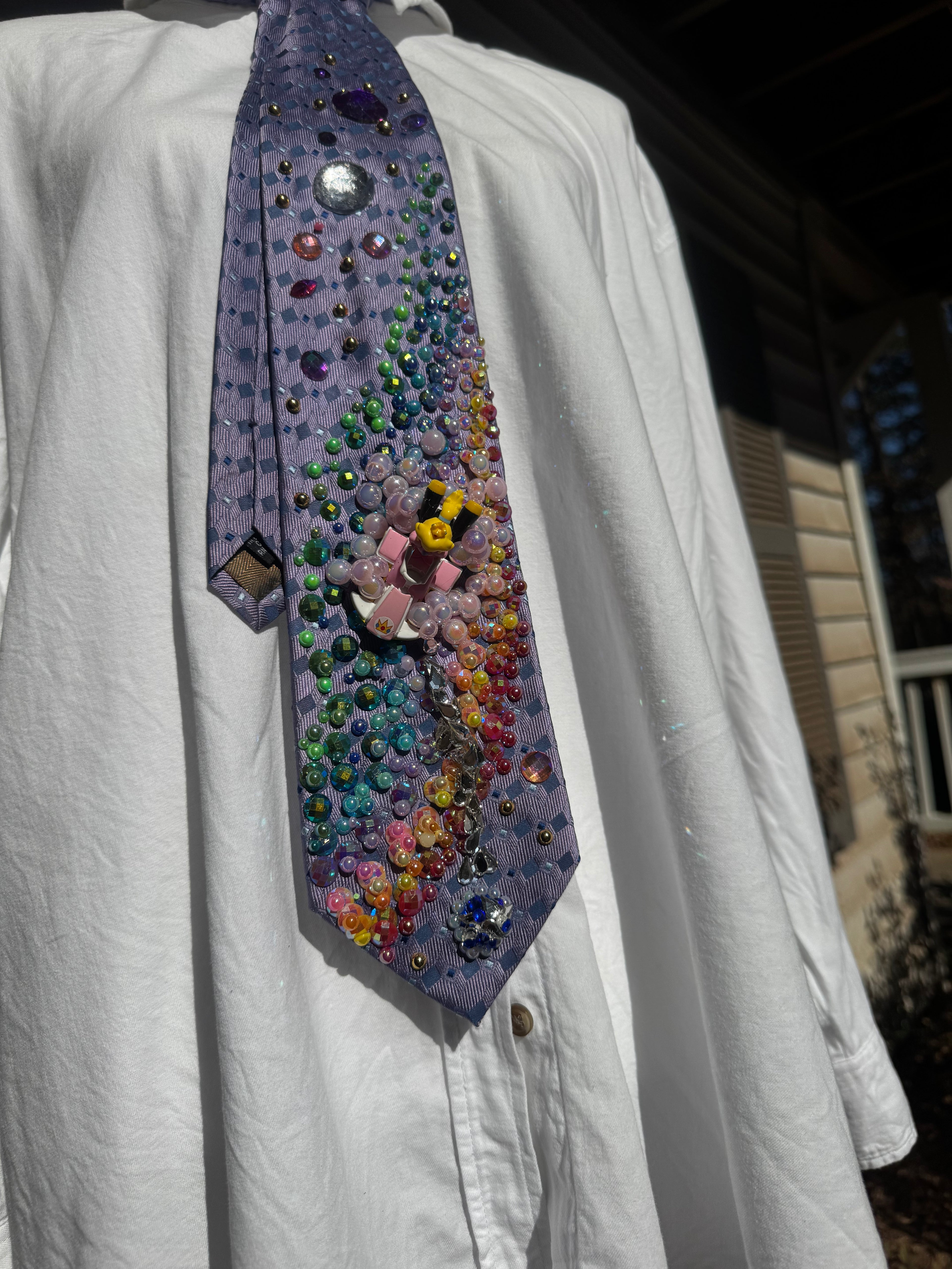 Purple Princess Peach Throwing Blue Shell on Rainbow Road 200cc Mario Kart Tie