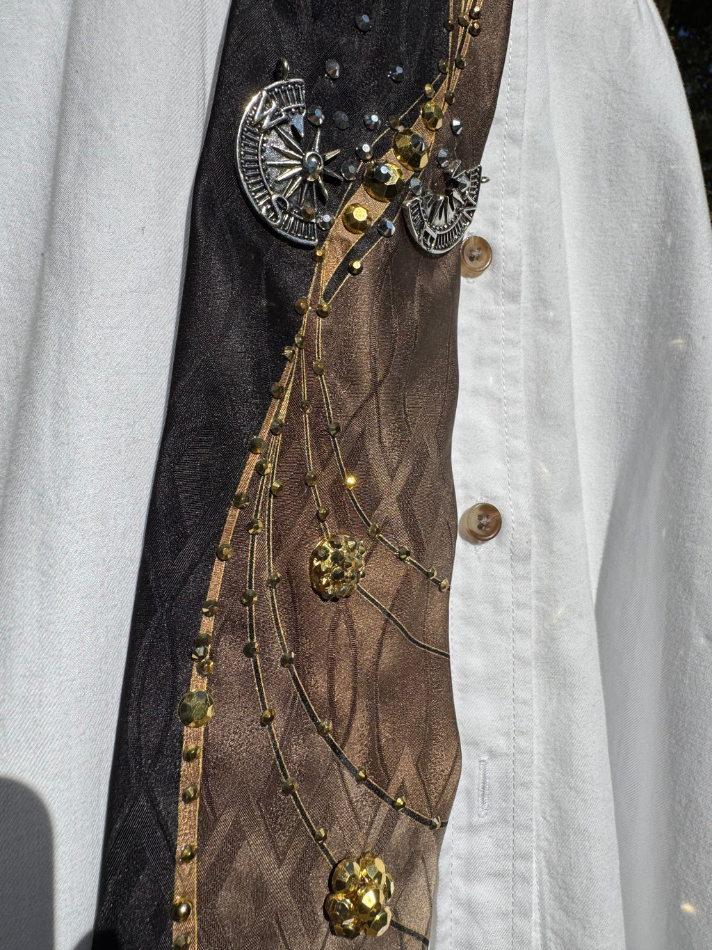 Brown and Black Golden Meteorites Crashing Through Compass Space Royalty Tie