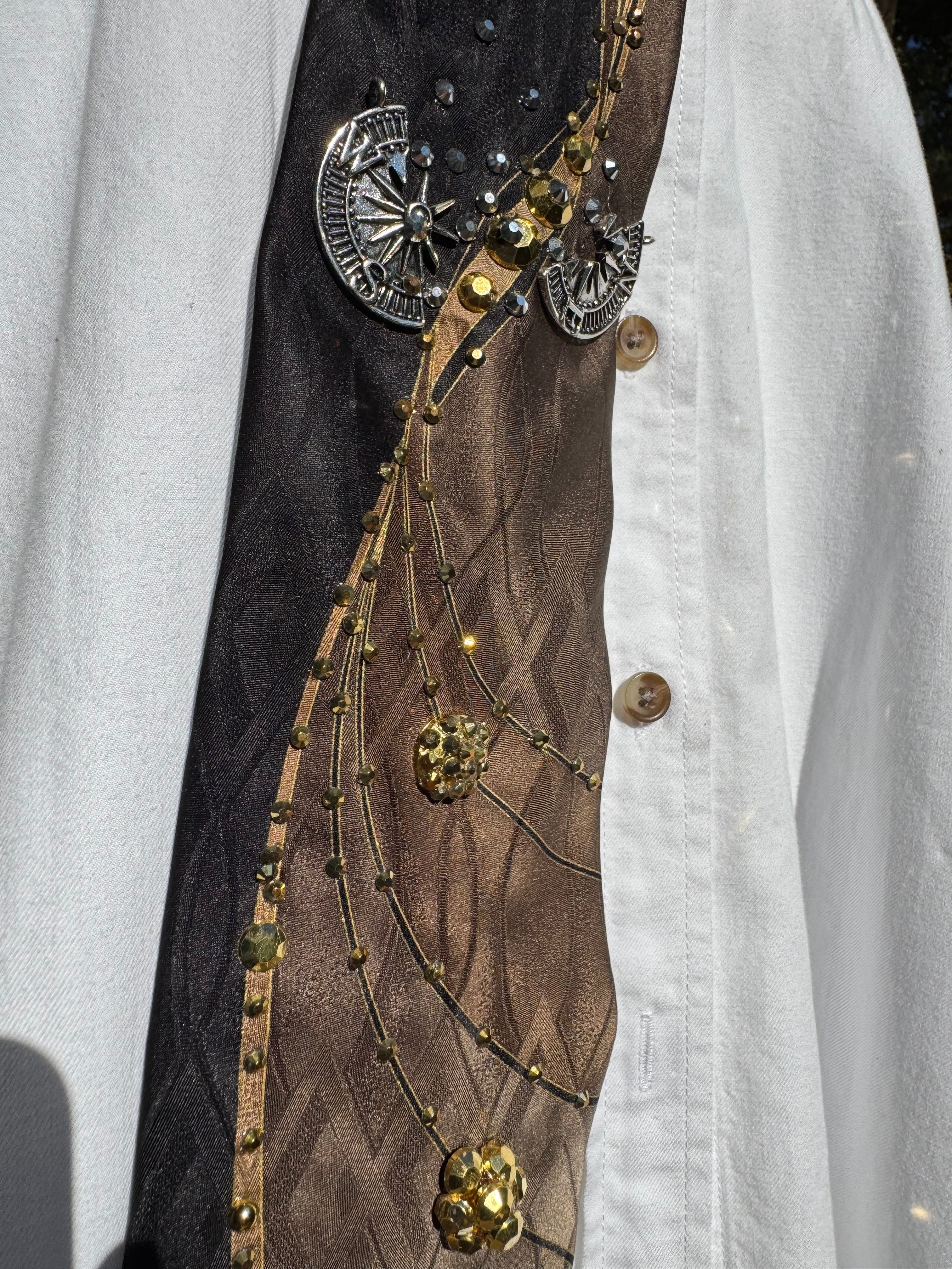 Brown and Black Golden Meteorites Crashing Through Compass Space Royalty Tie