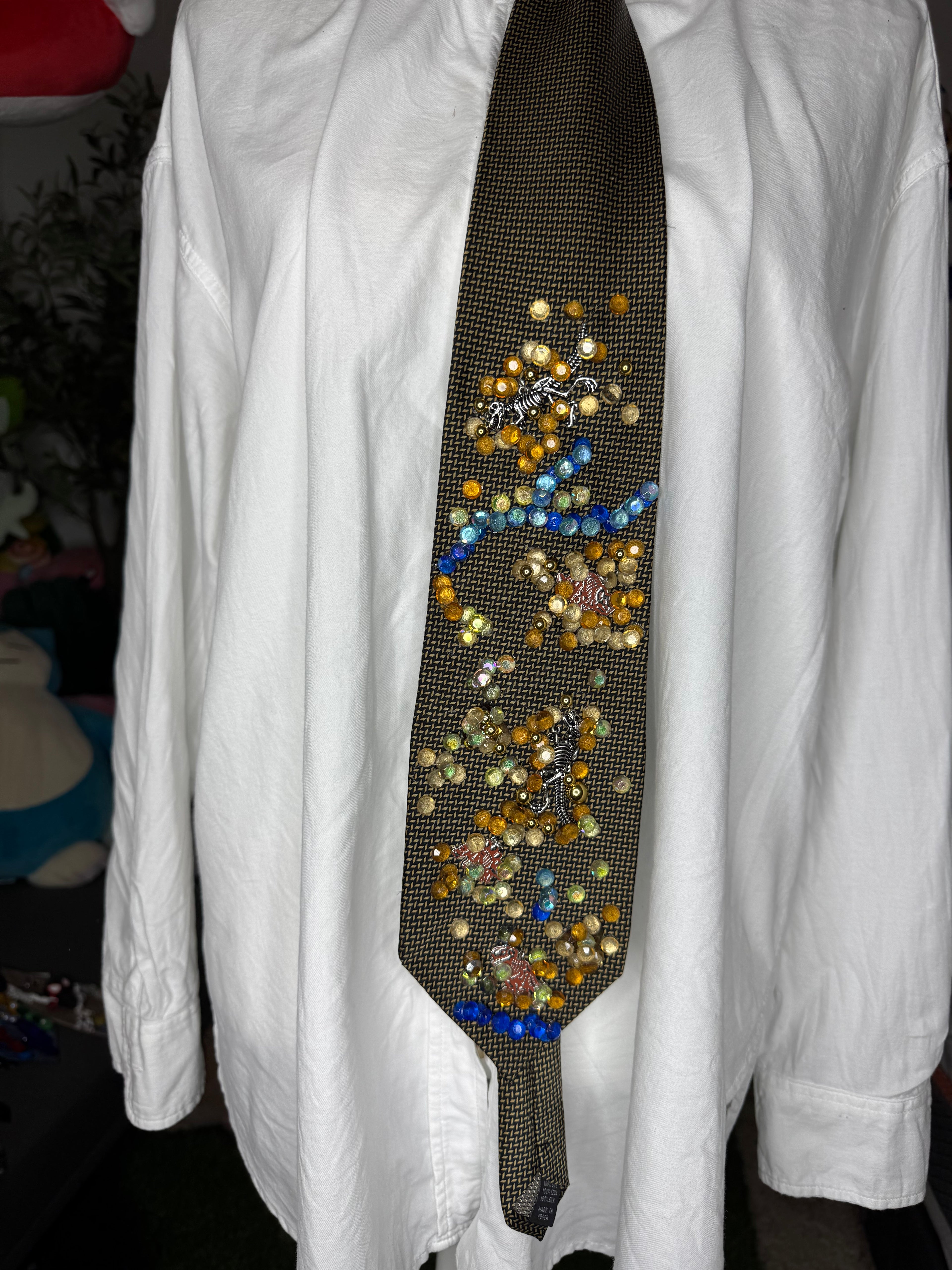 Gold Ancient Dinosaur Fossils Exploration Tie