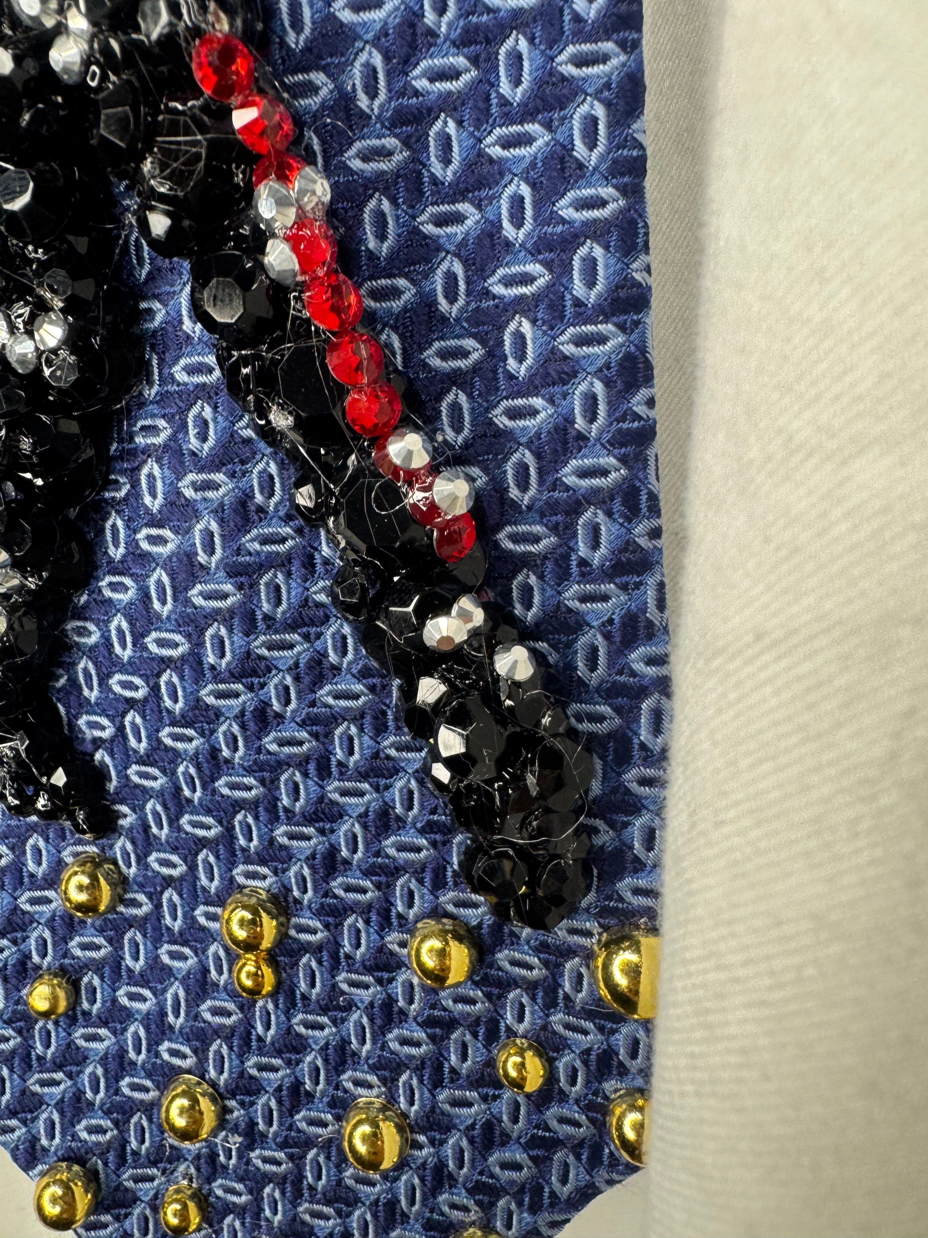 Navy Blue Michael Jackson Arms Over Face and Chest Pose Bad Music Video Tie