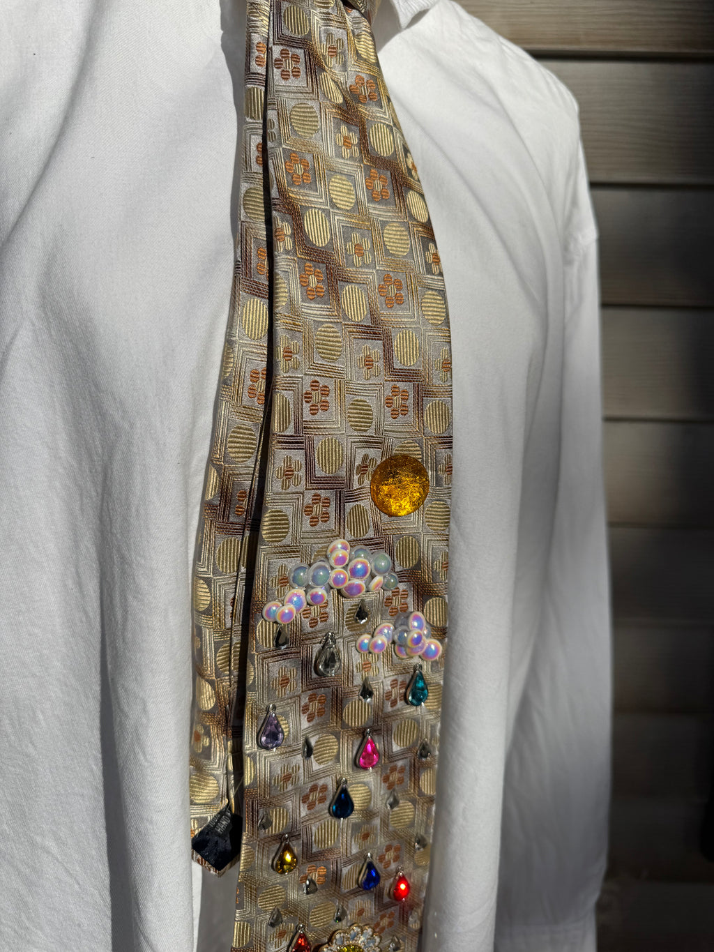 Gold Colorful Raindrops Diamond Daisy Nature Royalty Tie