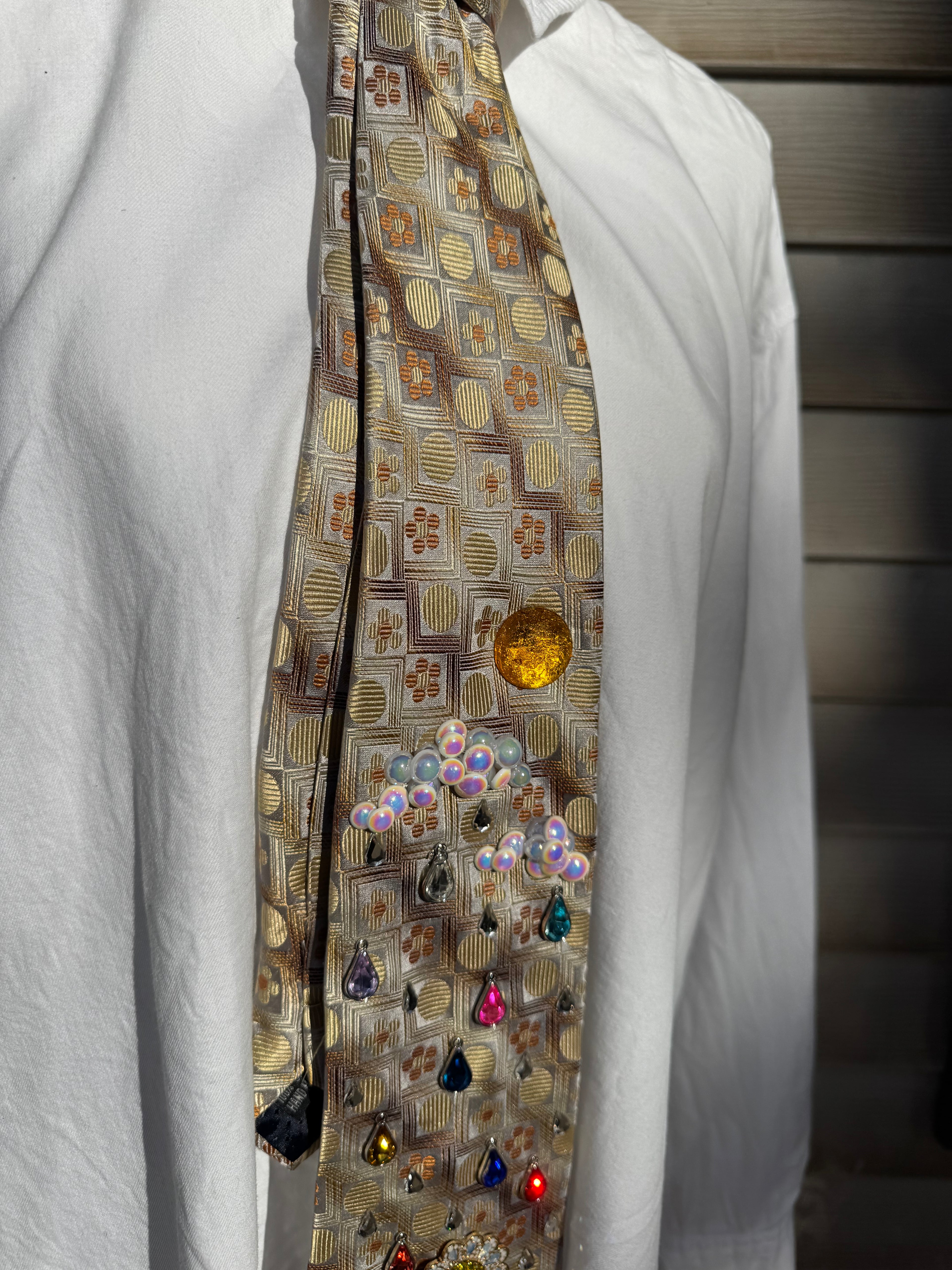 Gold Colorful Raindrops Diamond Daisy Nature Royalty Tie