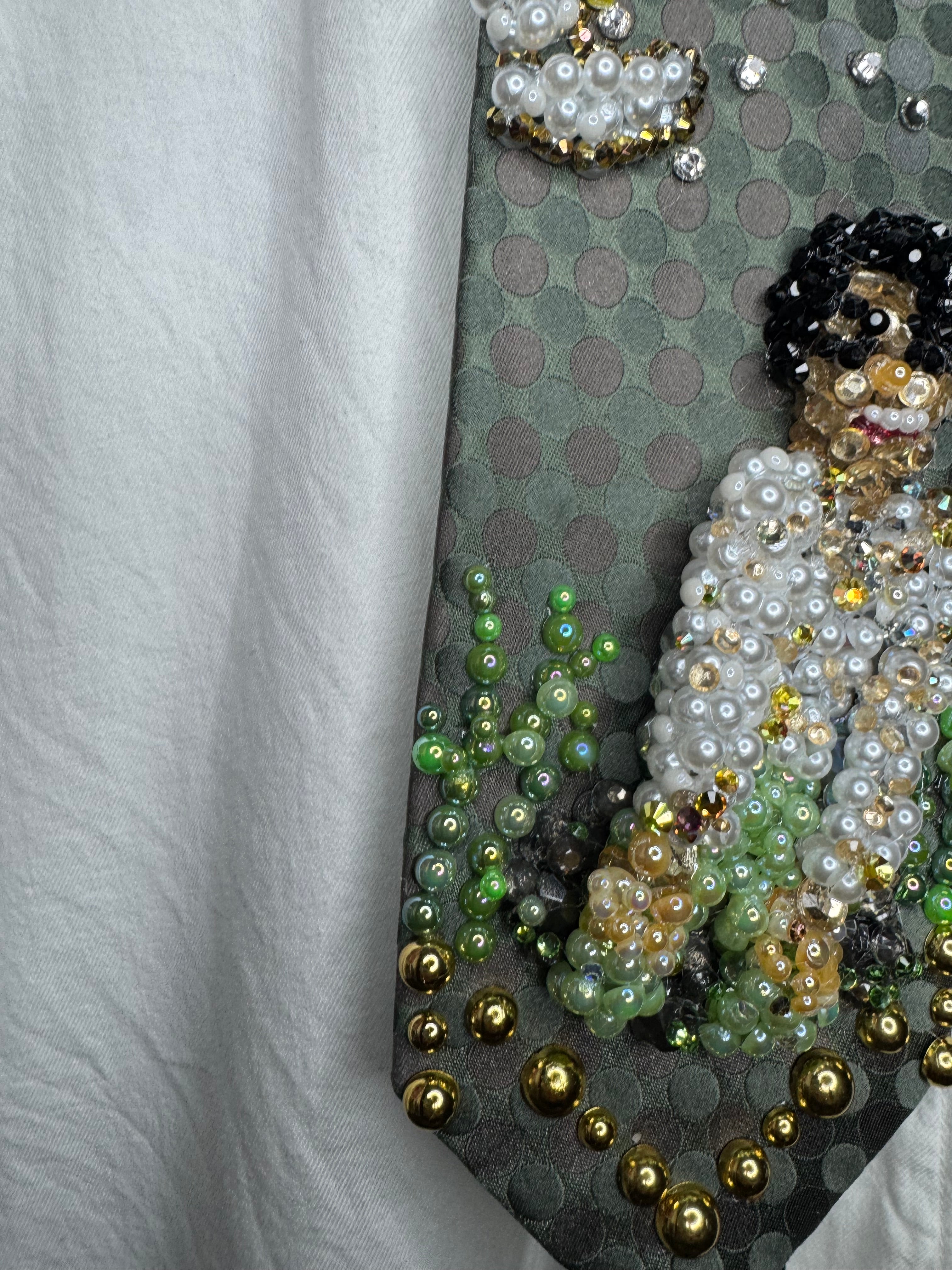 Dark Green Michael Jackson Smiling and Singing on Rock With Boats Flying By in Childhood Music Video Tie