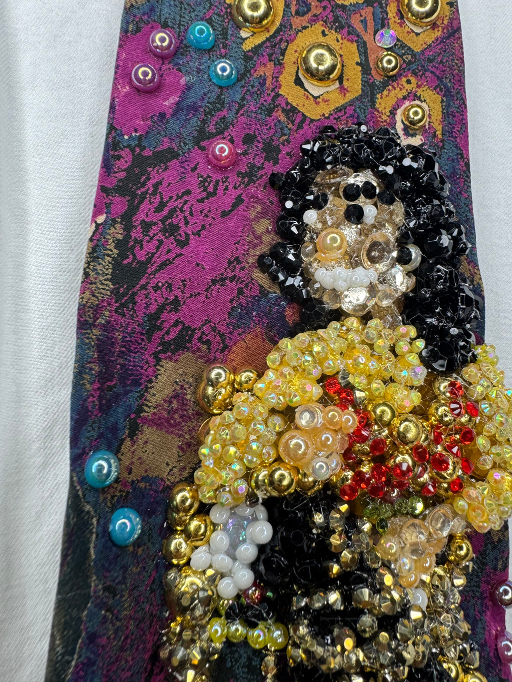 Magenta Marbled Michael Jackson Sitting in Golden Chair Performing Remember the Time with Sprain Ankle 1993 Tie