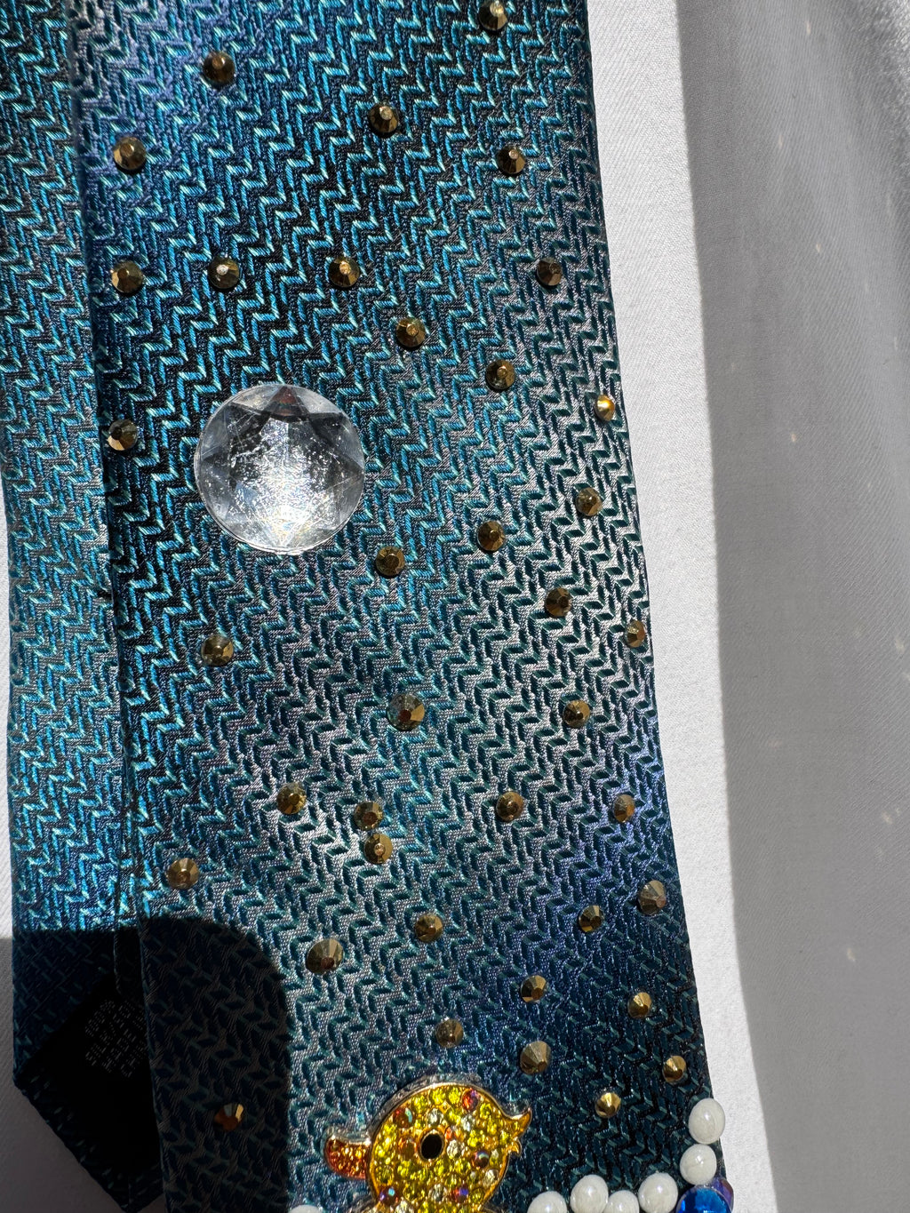 Blue Yellow Diamond Duck Swimming Throwing Water Nature Royalty Tie