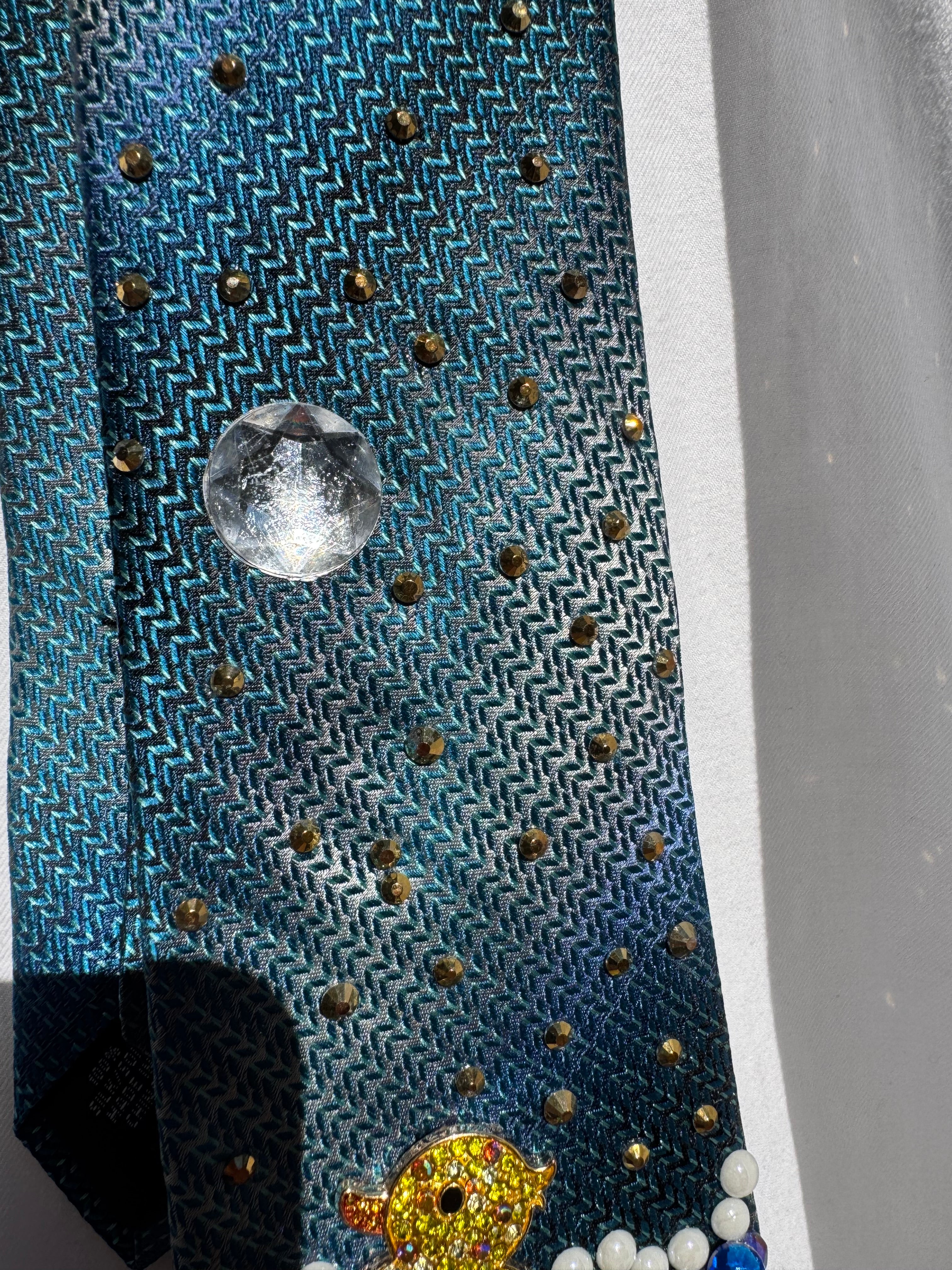 Blue Yellow Diamond Duck Swimming Throwing Water Nature Royalty Tie