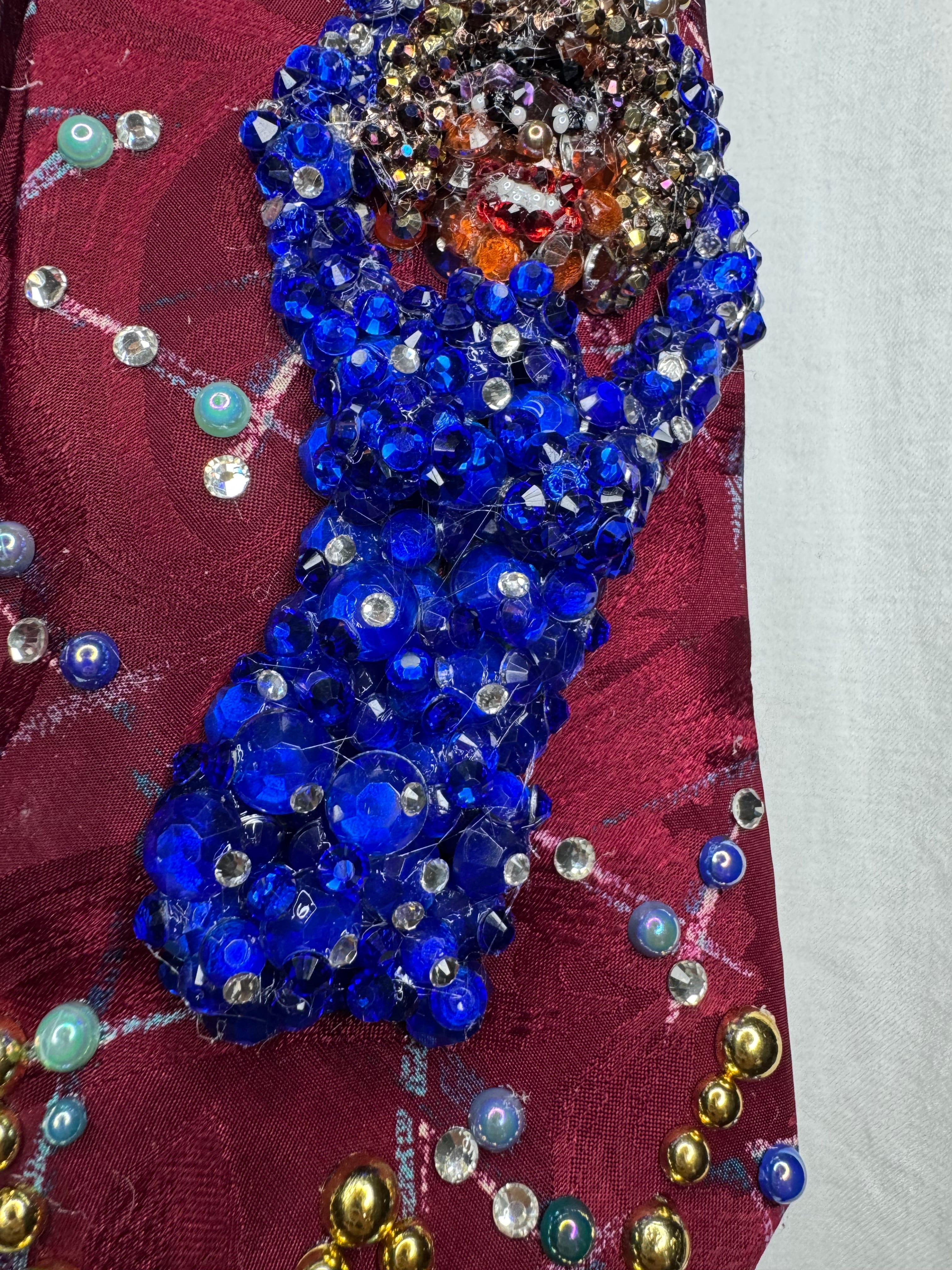Red Whitney Houston Happily Dancing in Deep Blue Rhinestoned Dress Performing Tie
