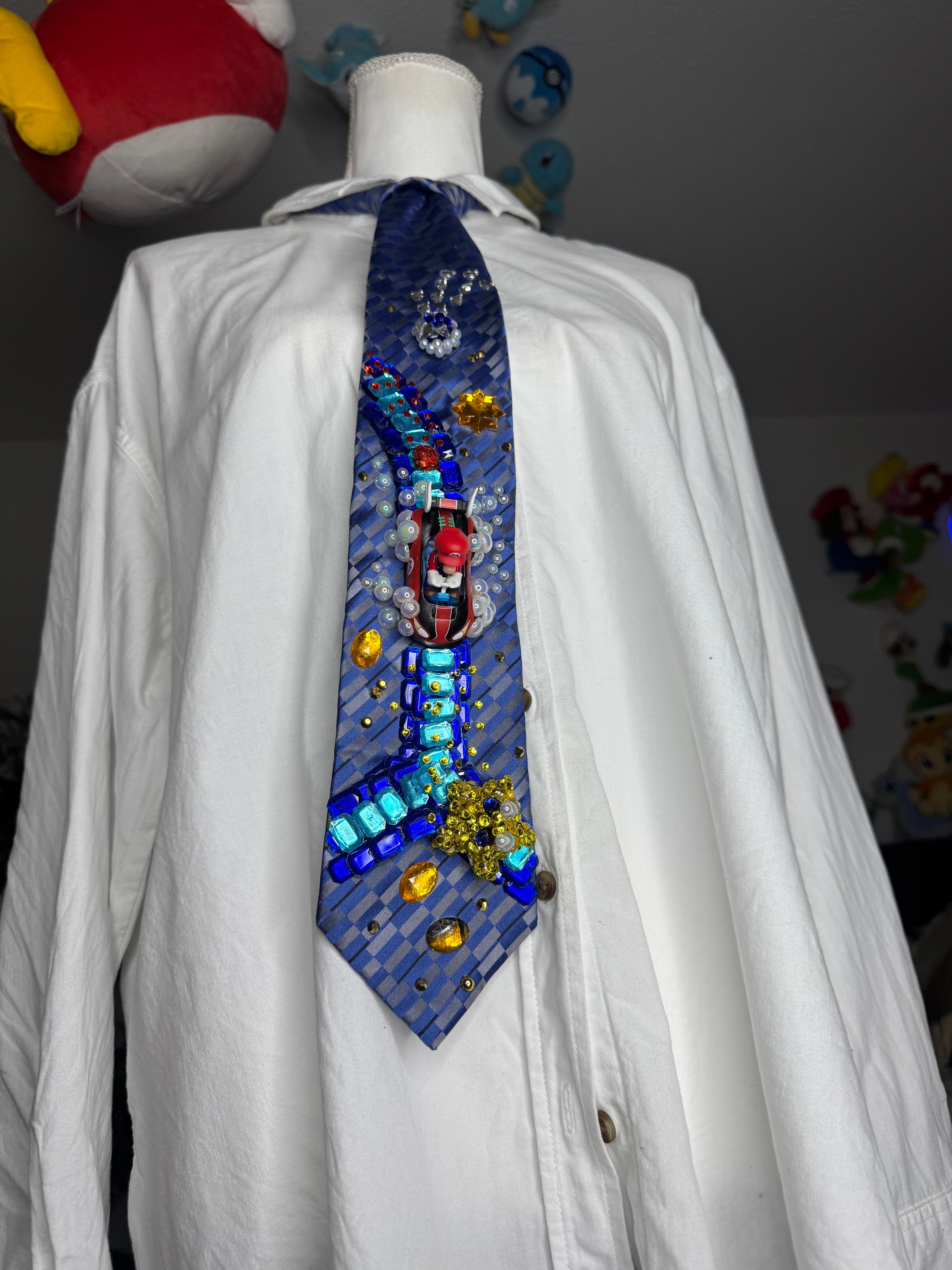 Navy Blue Mario Chasing Star On Icy Glacier Road 200cc Mario Kart Tie