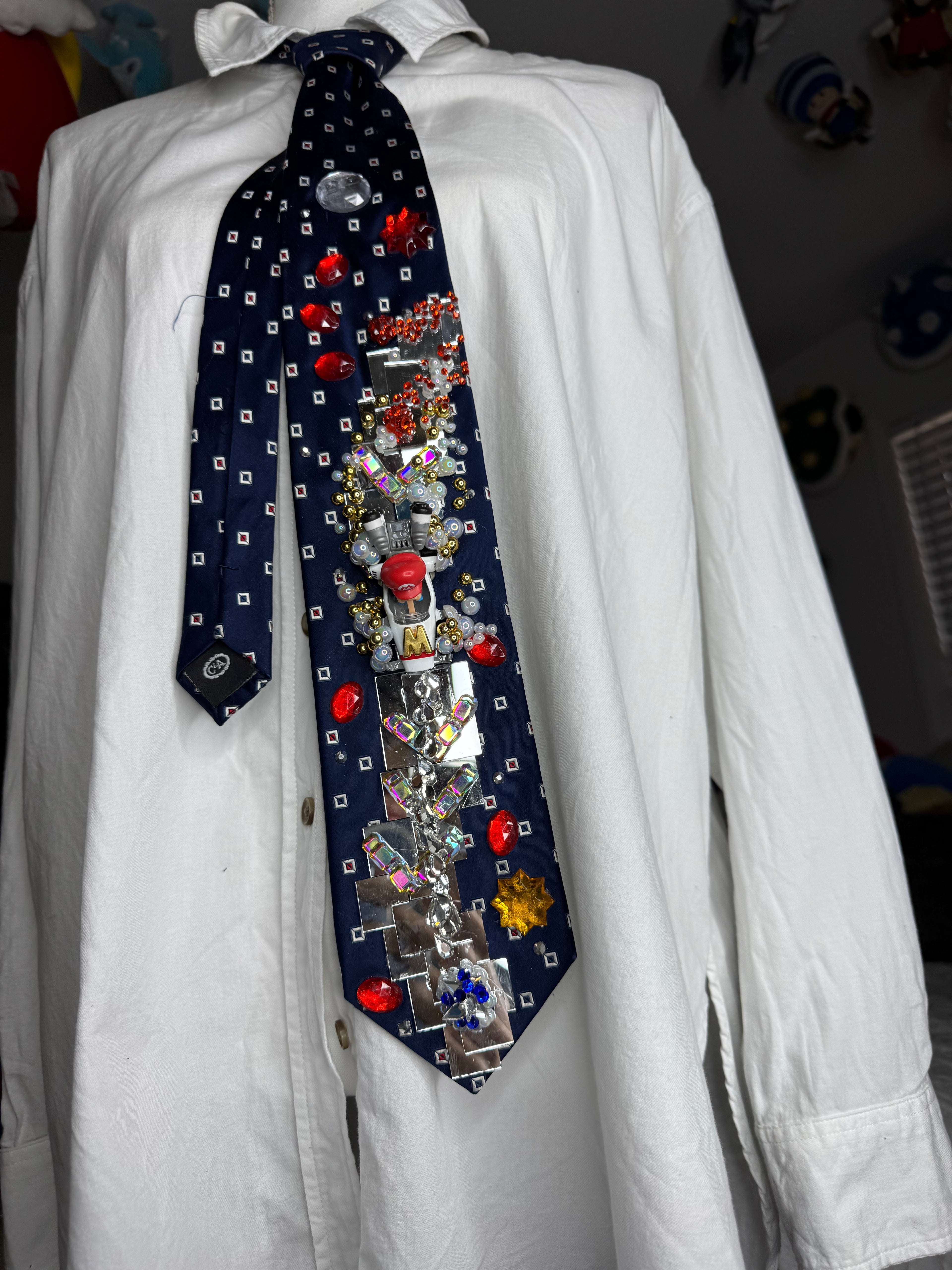 Navy Blue Baby Mario Throwing Blue Shell Down Mirror Road 200cc Mario Kart Tie