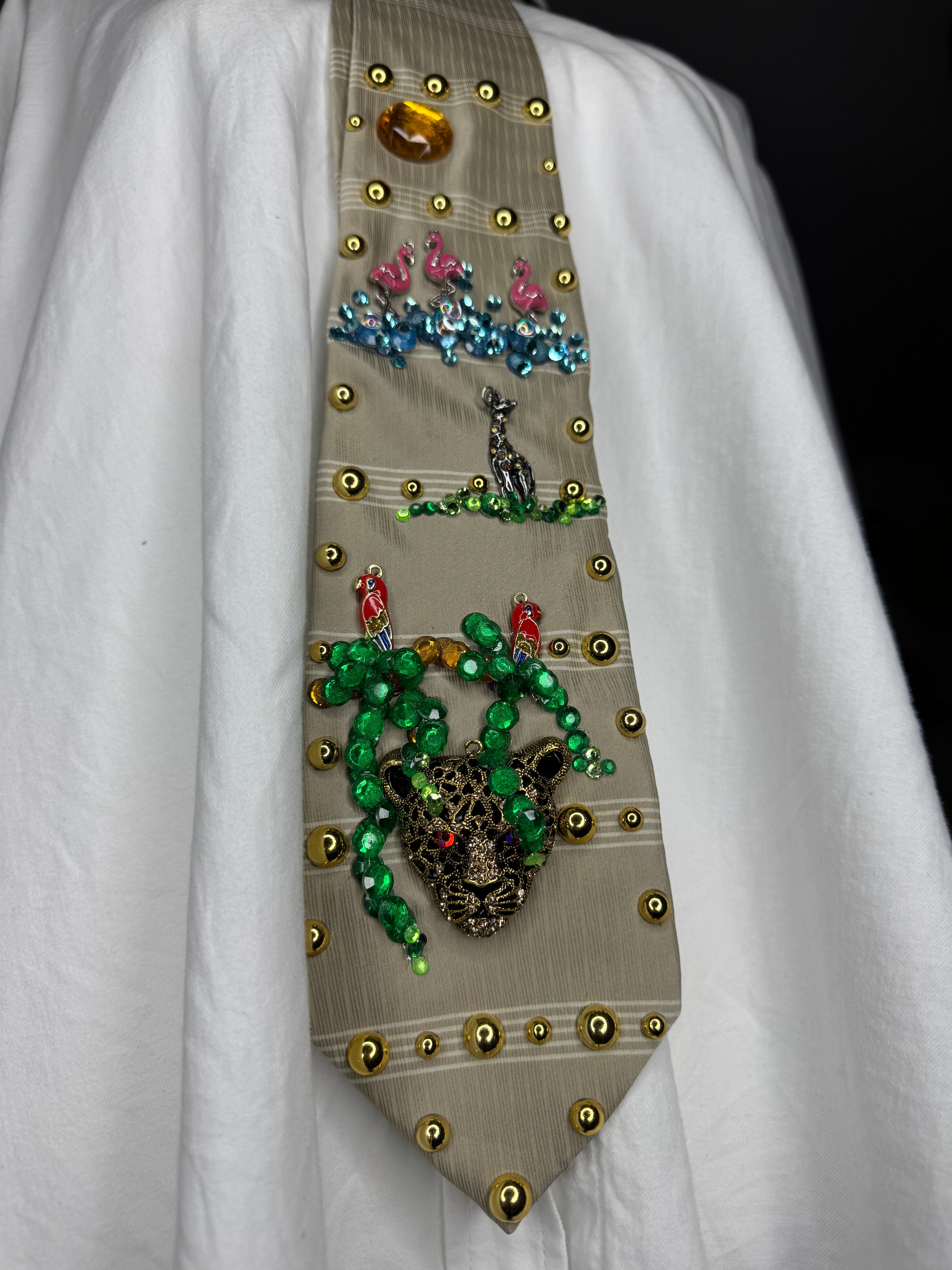 Beige Luxurious Peek of The Safari Nature Royalty Tie