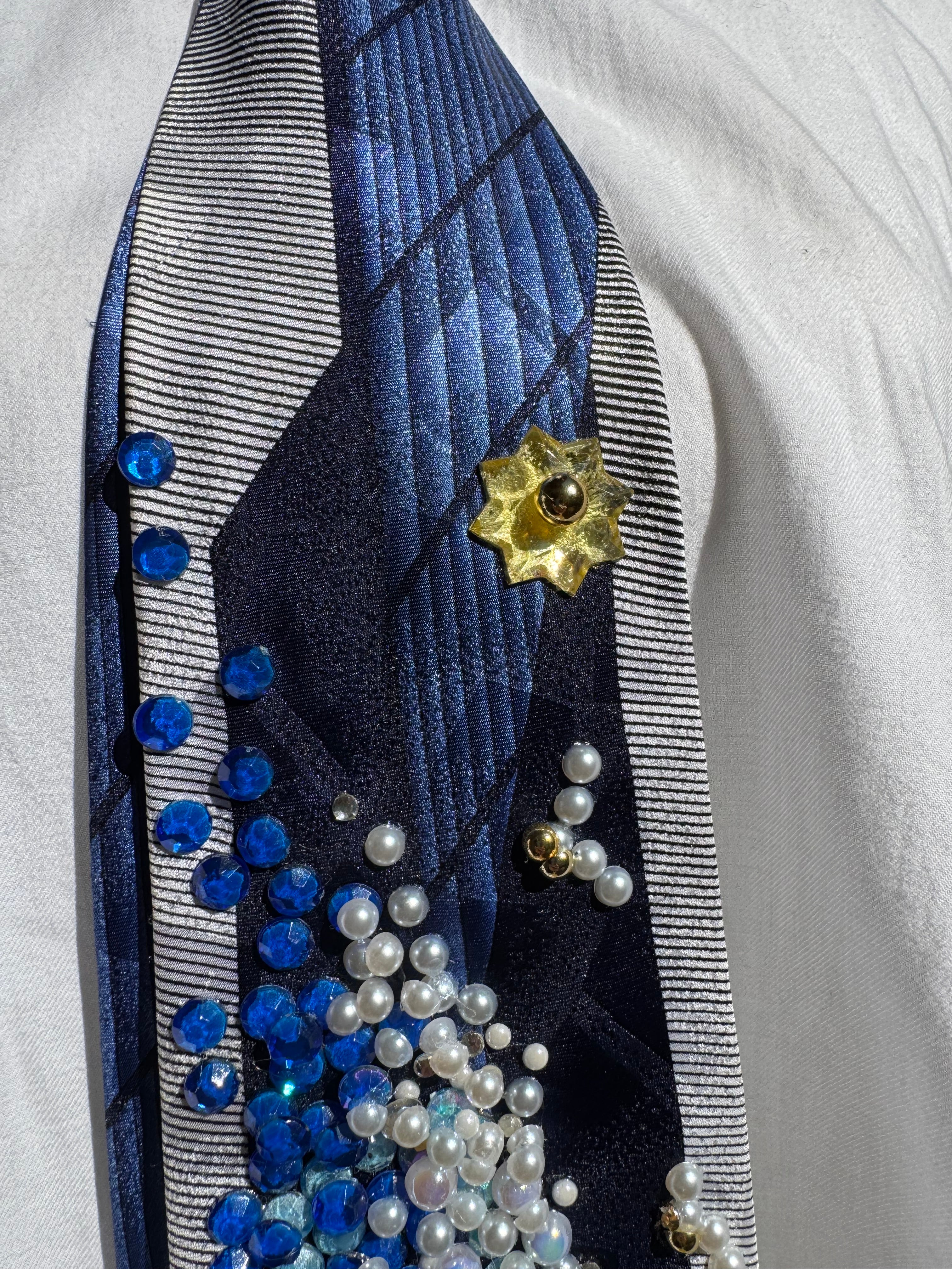 Navy Blue Surfers Surfing On Wave Nautical Royalty Tie