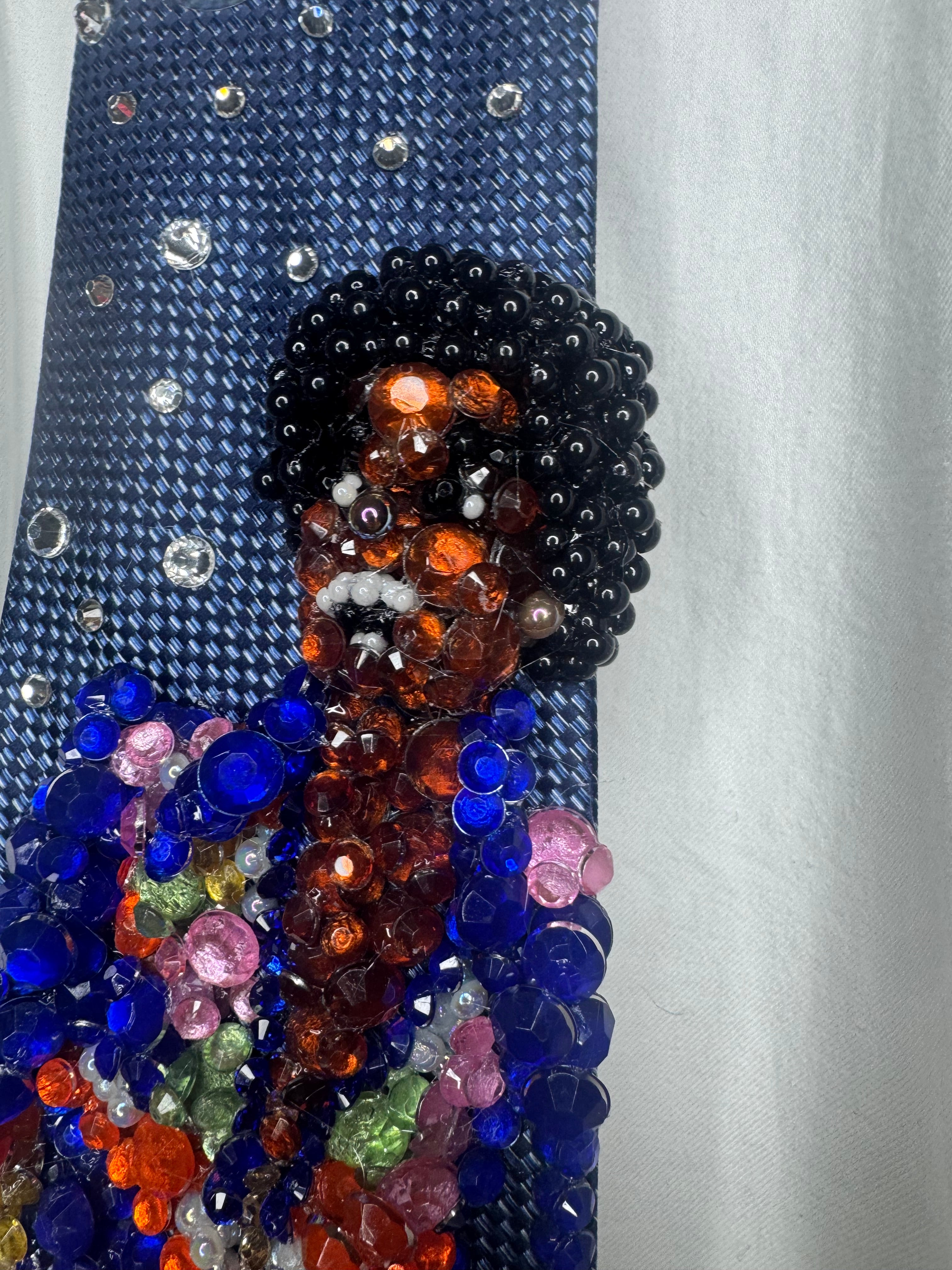 Navy Blue Young Michael Jackson Diamond Print Outfit at Astrodome Jackson 5 1974 Tie