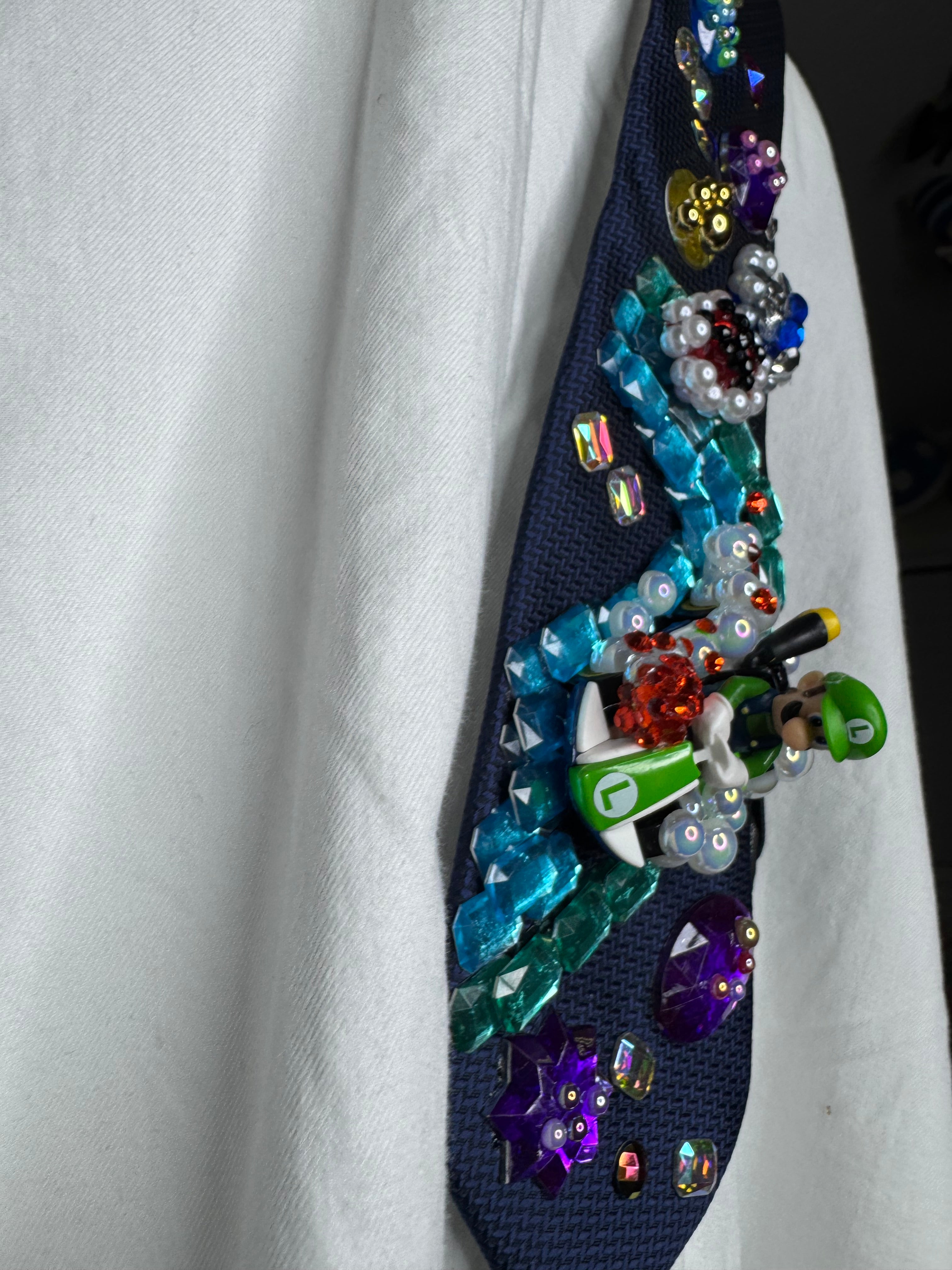 Navy Blue Luigi Dodging Blue and Red Shell On Icy Glacier Road 200cc Mario Kart Tie