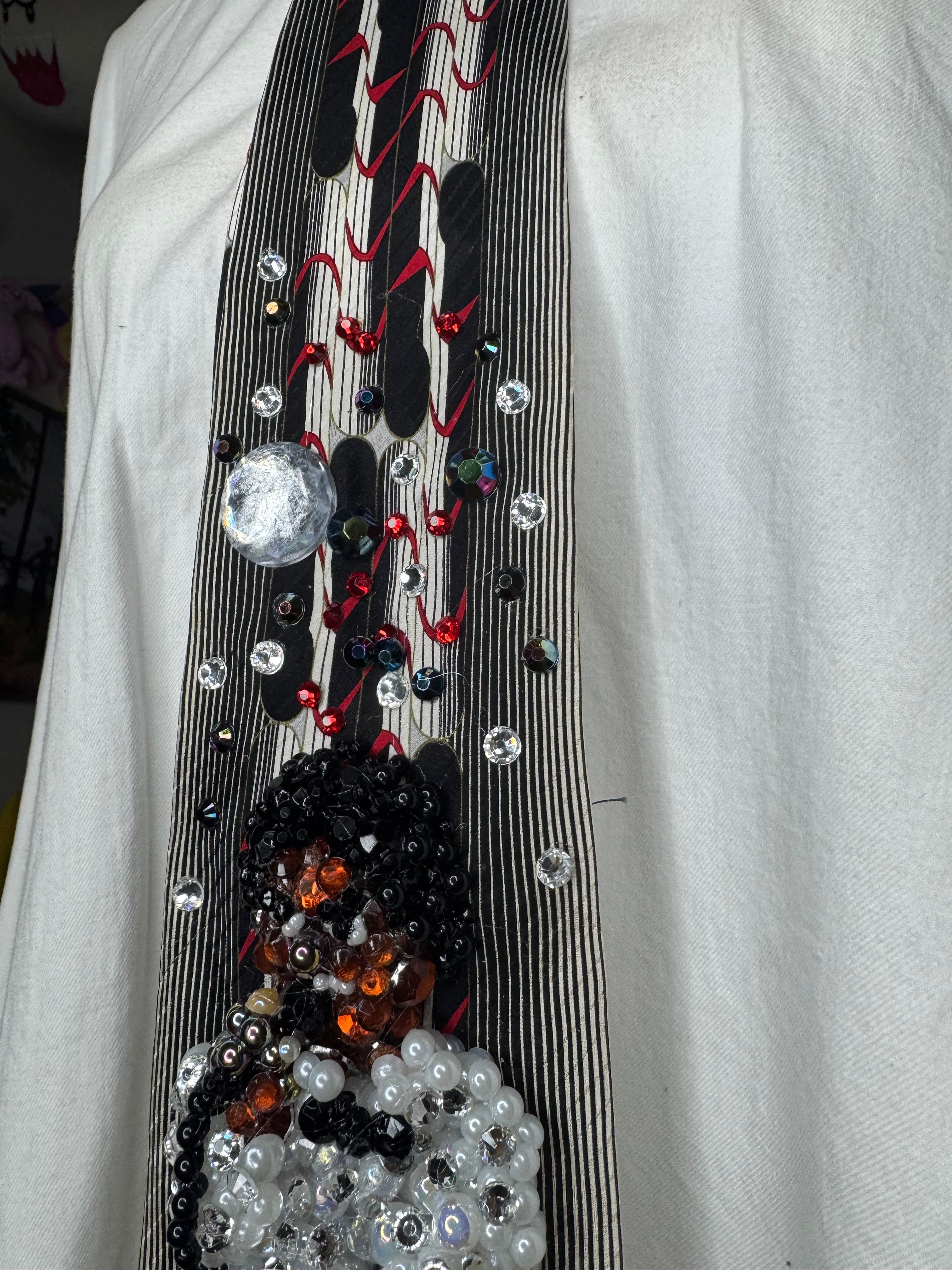 White and Black Michael Jackson Pointing Down Pose Destiny Tour 1979 Tie