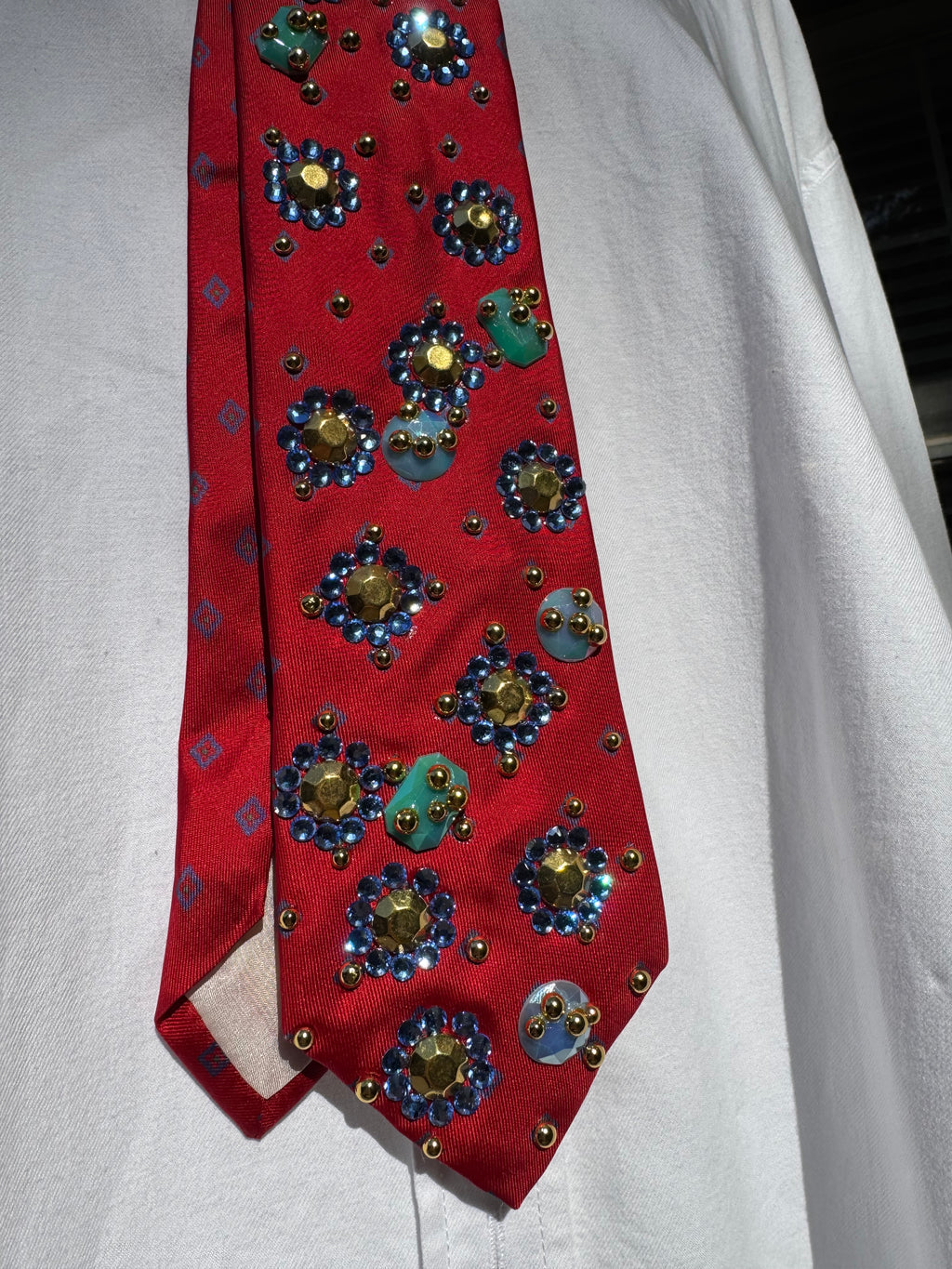Red Blue Petaled Flower Royalty Nature Tie