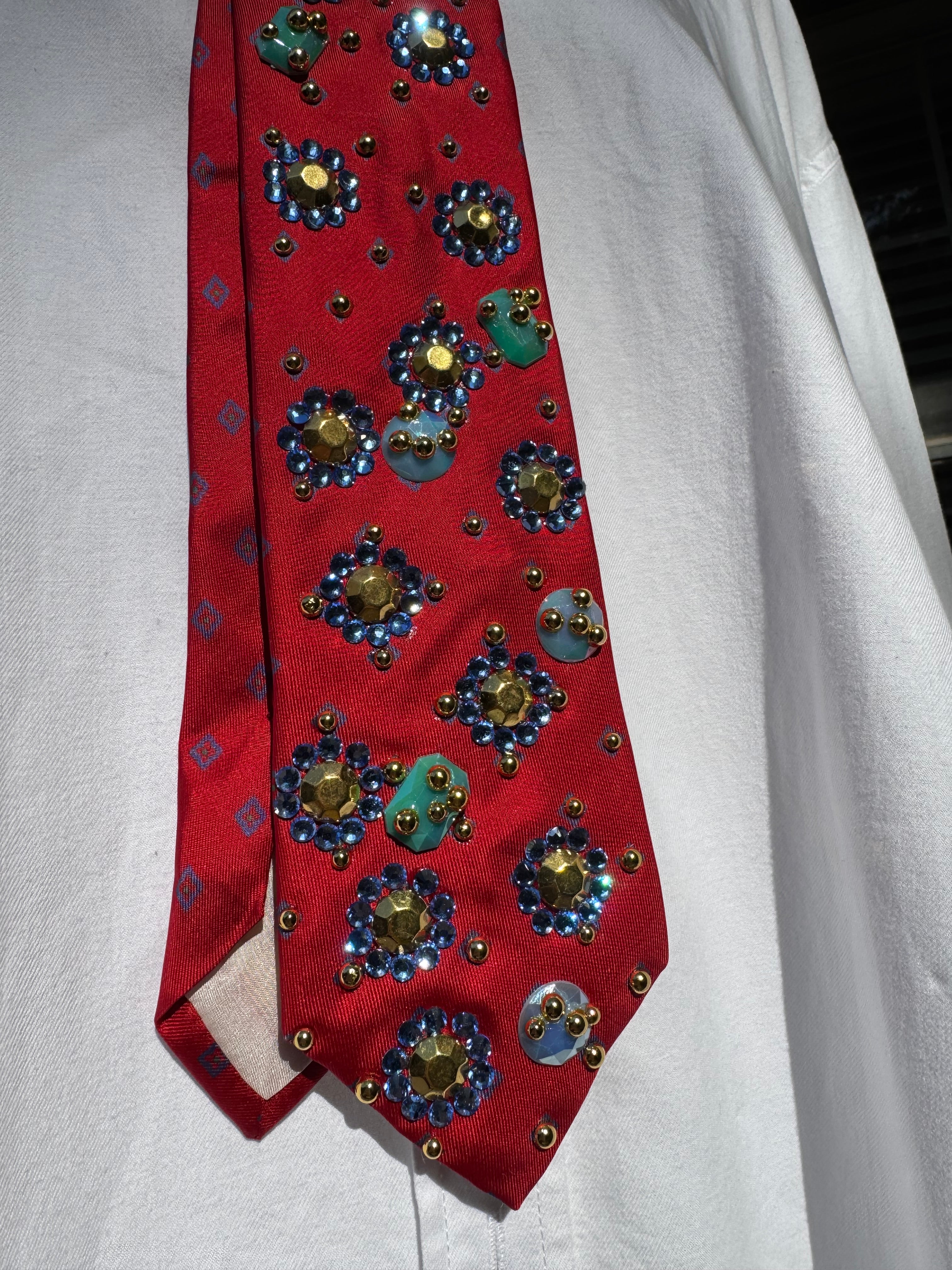 Red Blue Petaled Flower Royalty Nature Tie