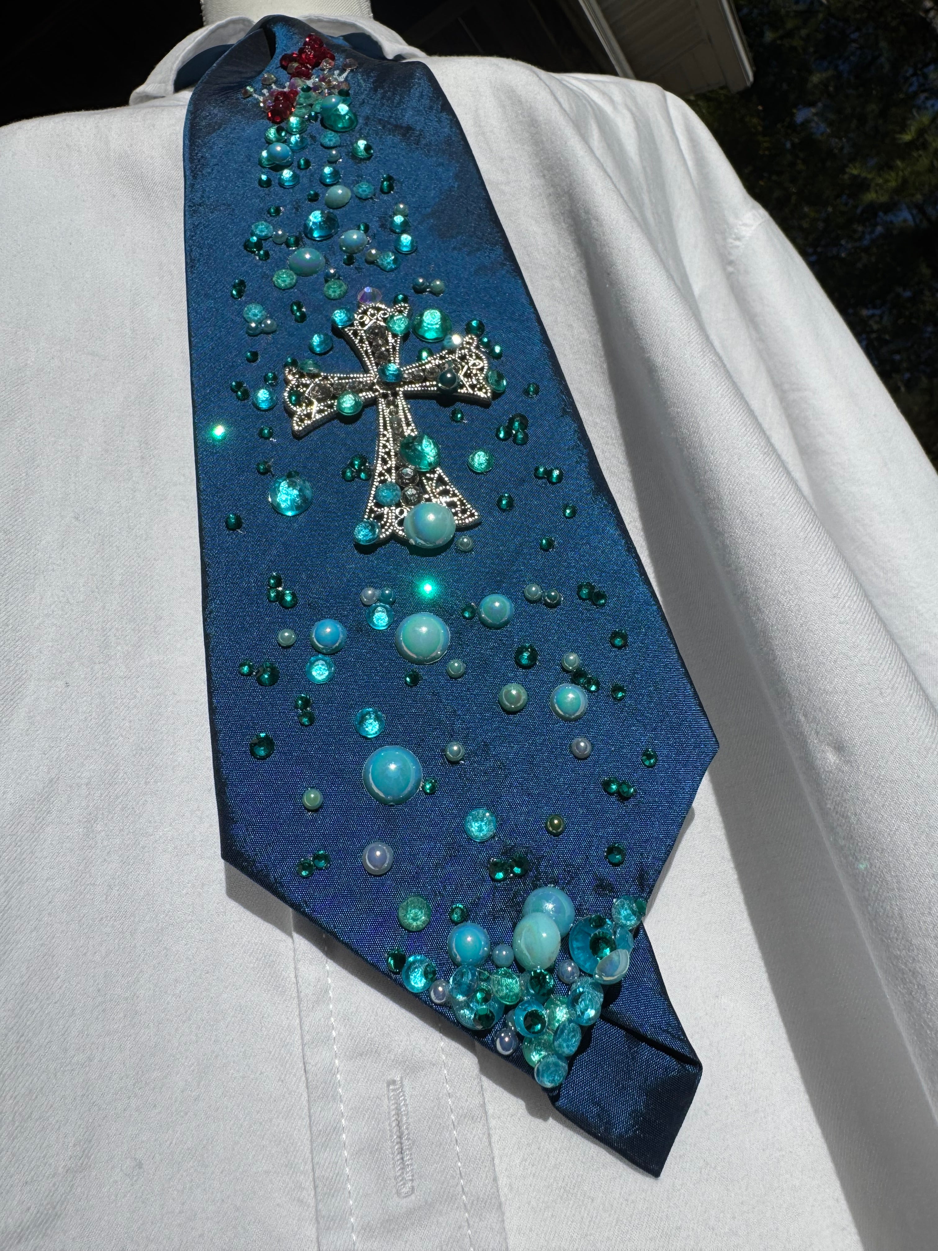 Royal Blue Raining Red Crown Over Cross Royalty Church Tie