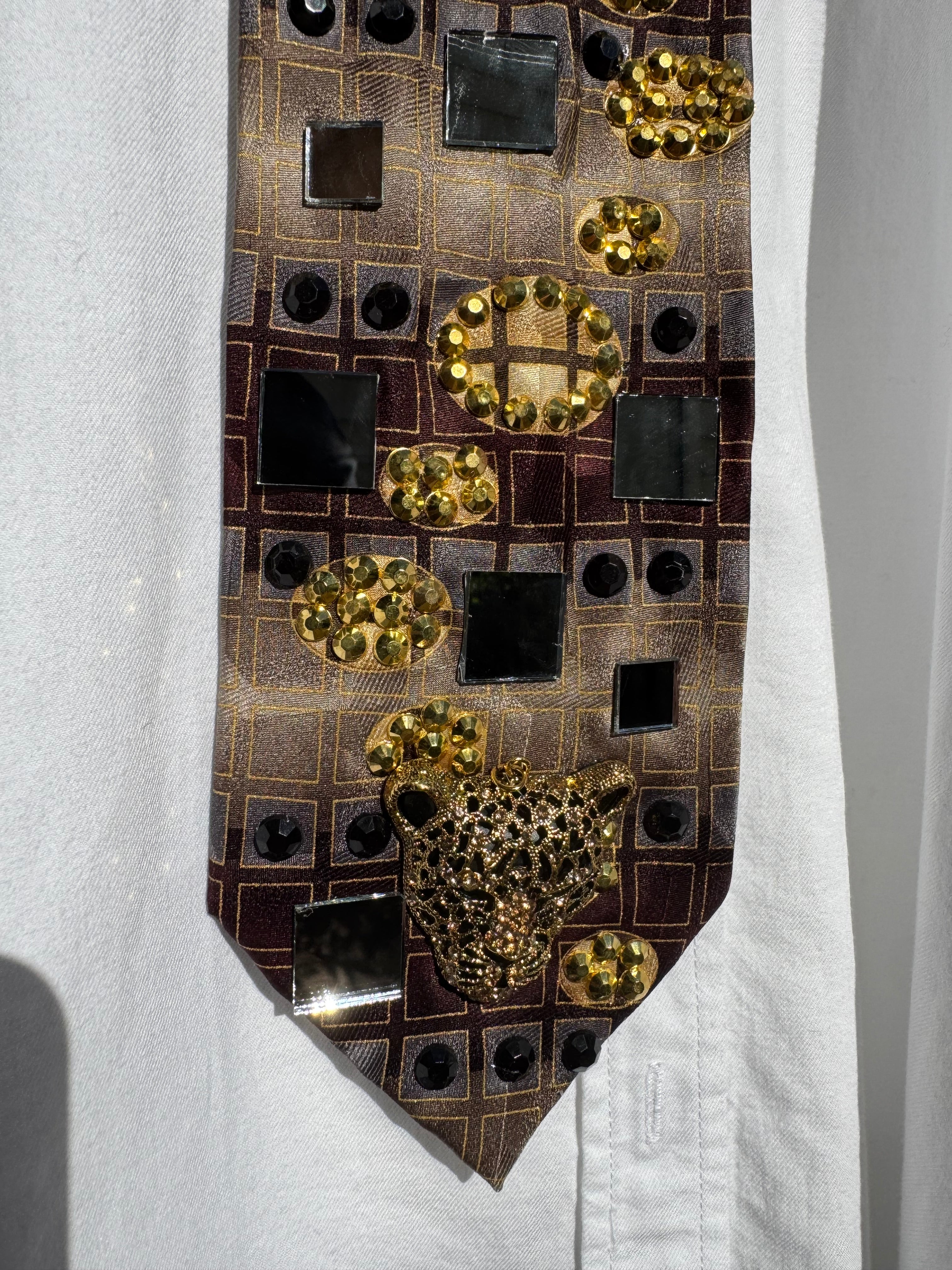 Brown Jaguar Head Mirror Futuristic High Class Royalty Tie