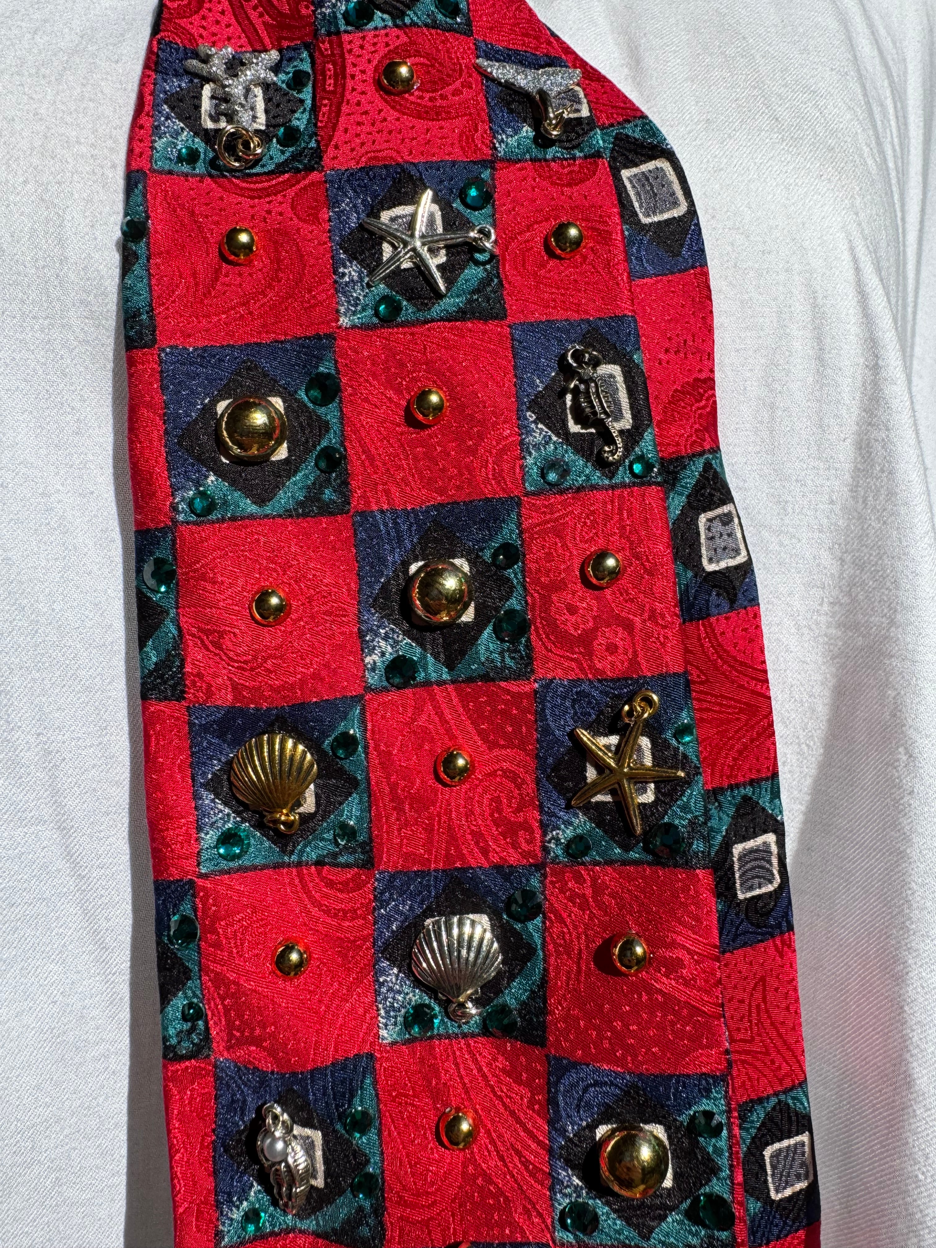Red Checkered Retro Tropical Treasure Box Tie