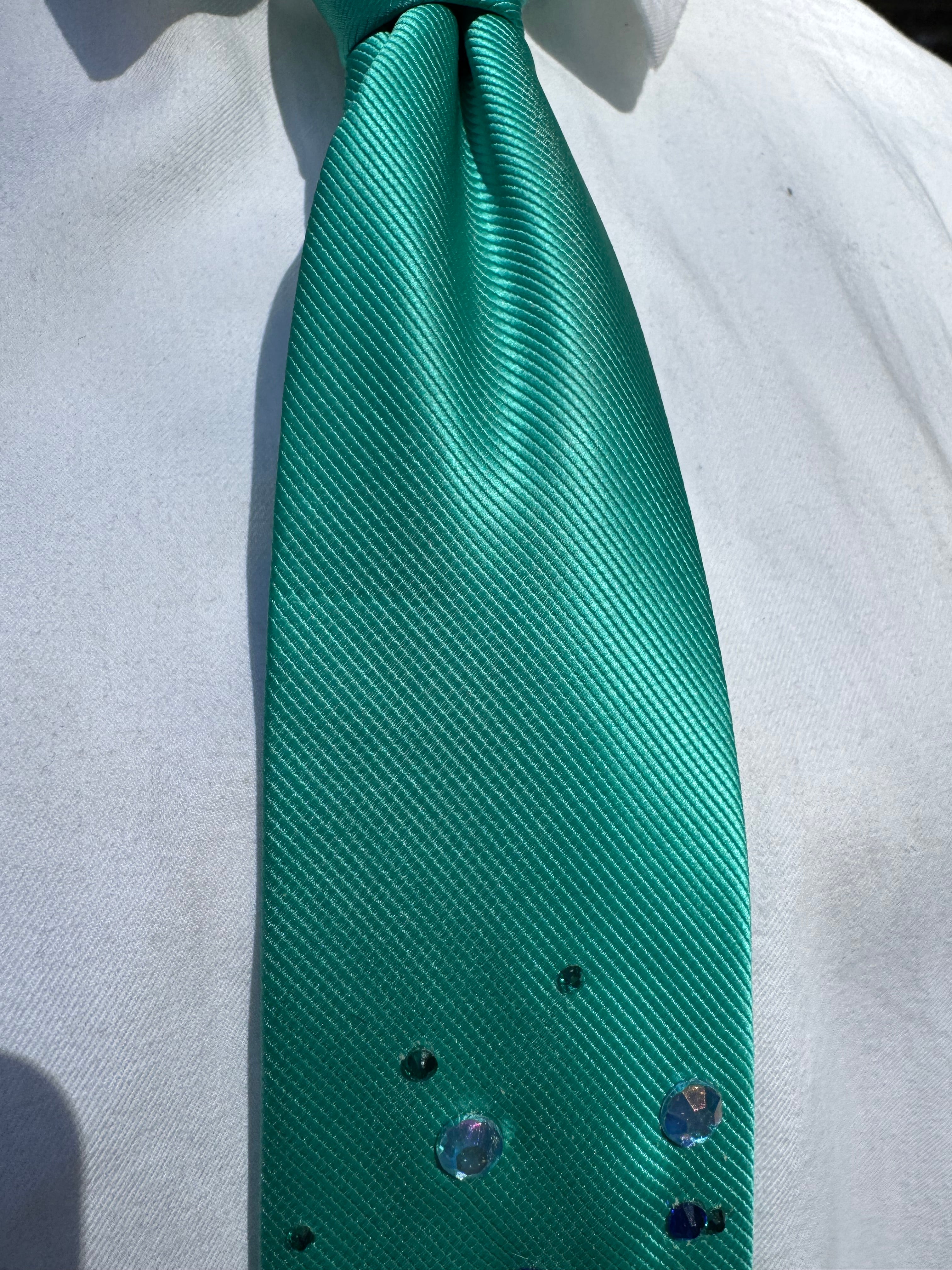 Coral Blue Stitch Swimming In Pond With Rainbow Koi and Ducks Tie