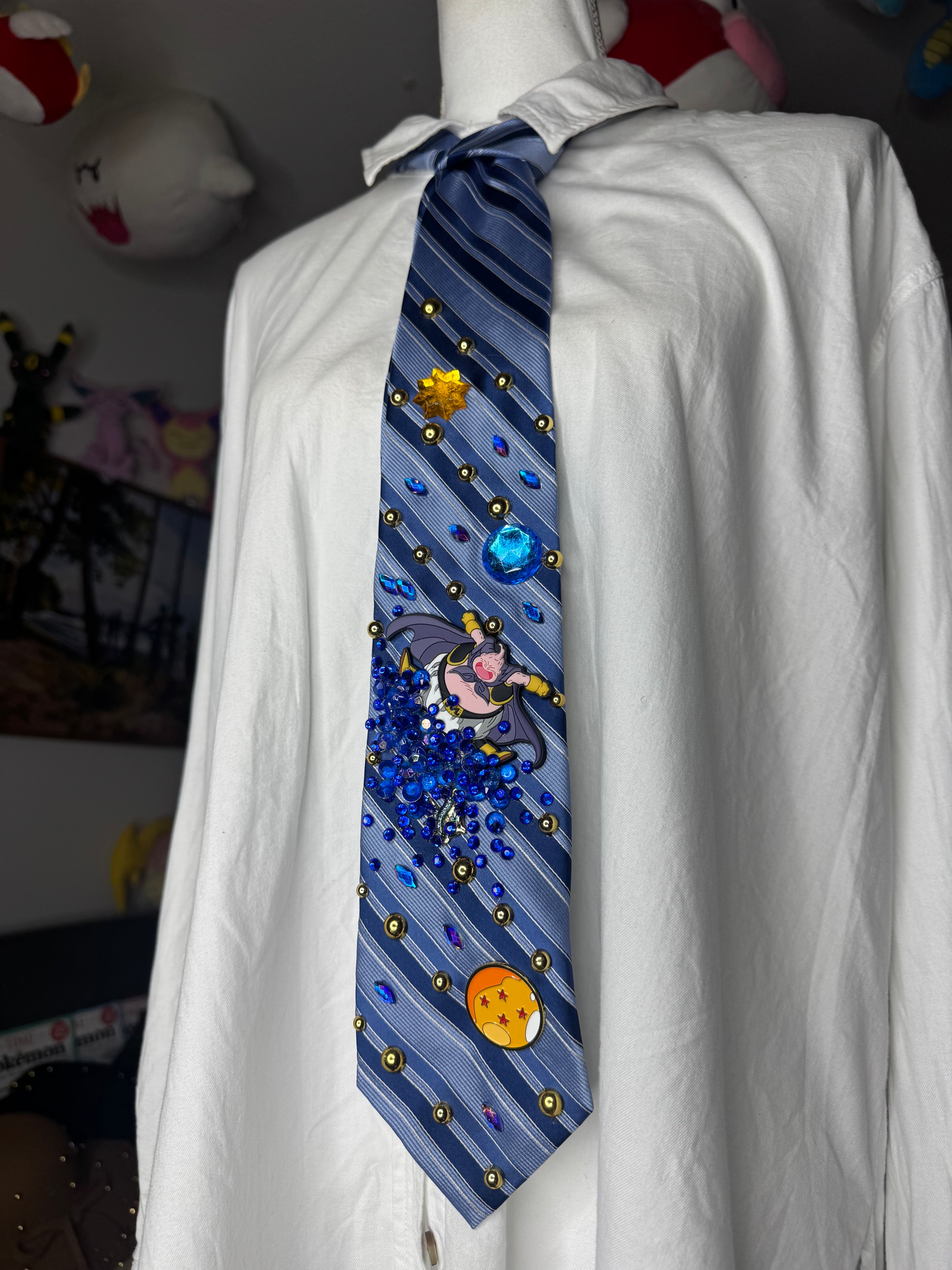 Blue Striped Majin Buu Jumping in Water Dragon Ball Z Tie