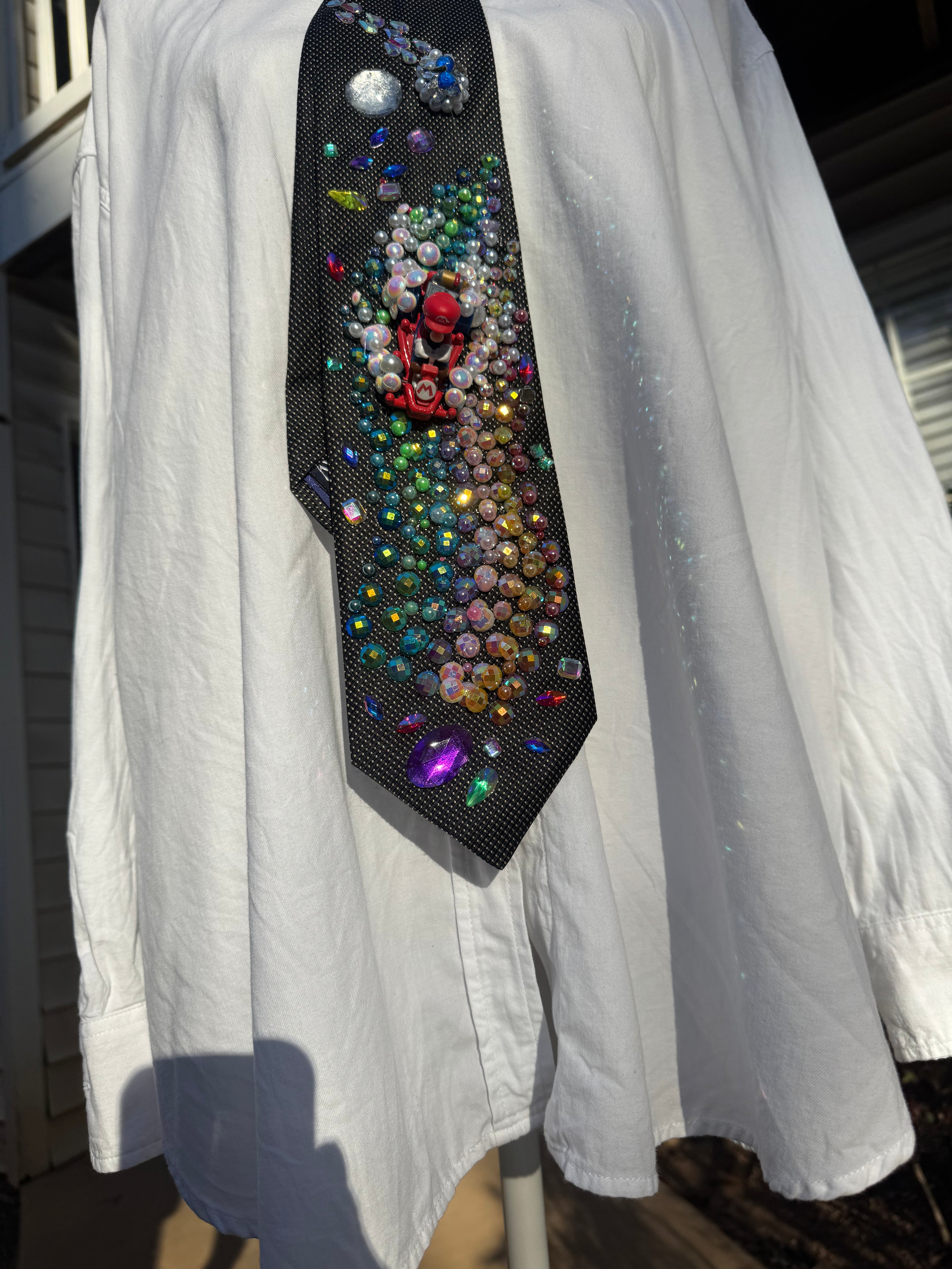 Black Mario Dodging Blue Shell on Rainbow Road 200cc Mario Kart Tie