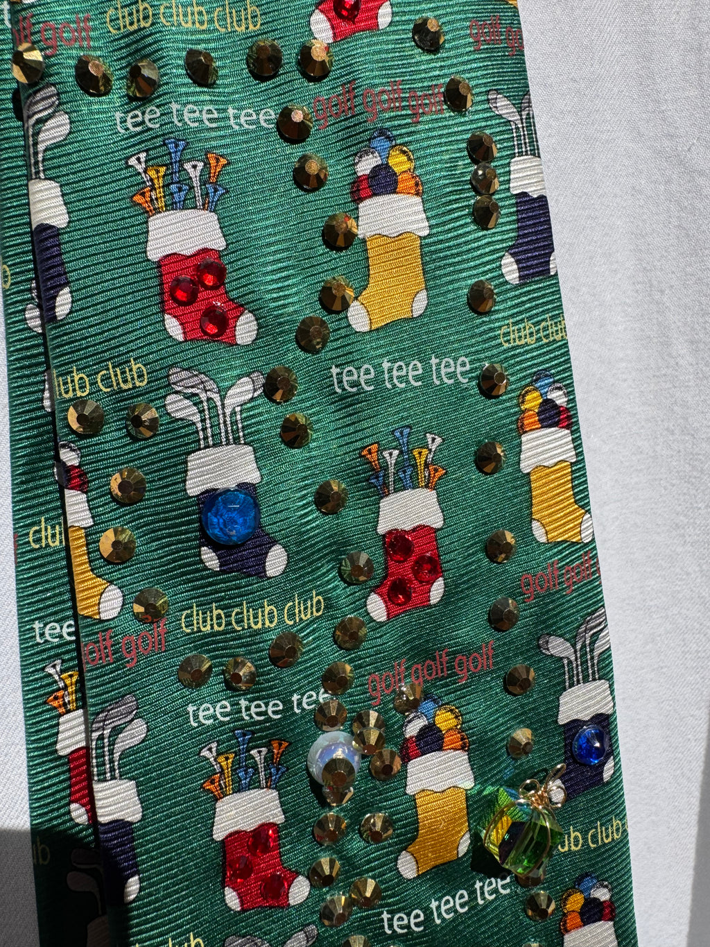 Green Golf Balls and Sock Stockings Christmas Golf Tie