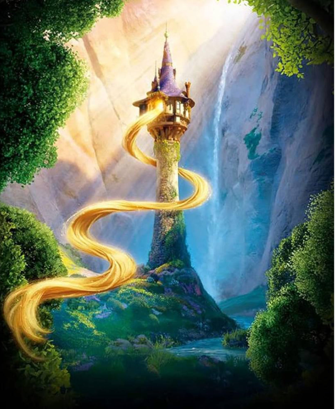 Dark Green Rapunzel Hair Twirling Around Castle Movie Tie