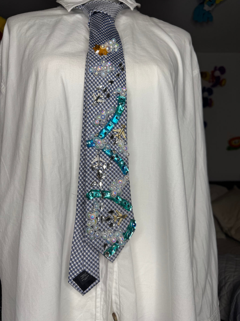 Light Blue Clouds and Airplanes Over Rivers Pilot Tie