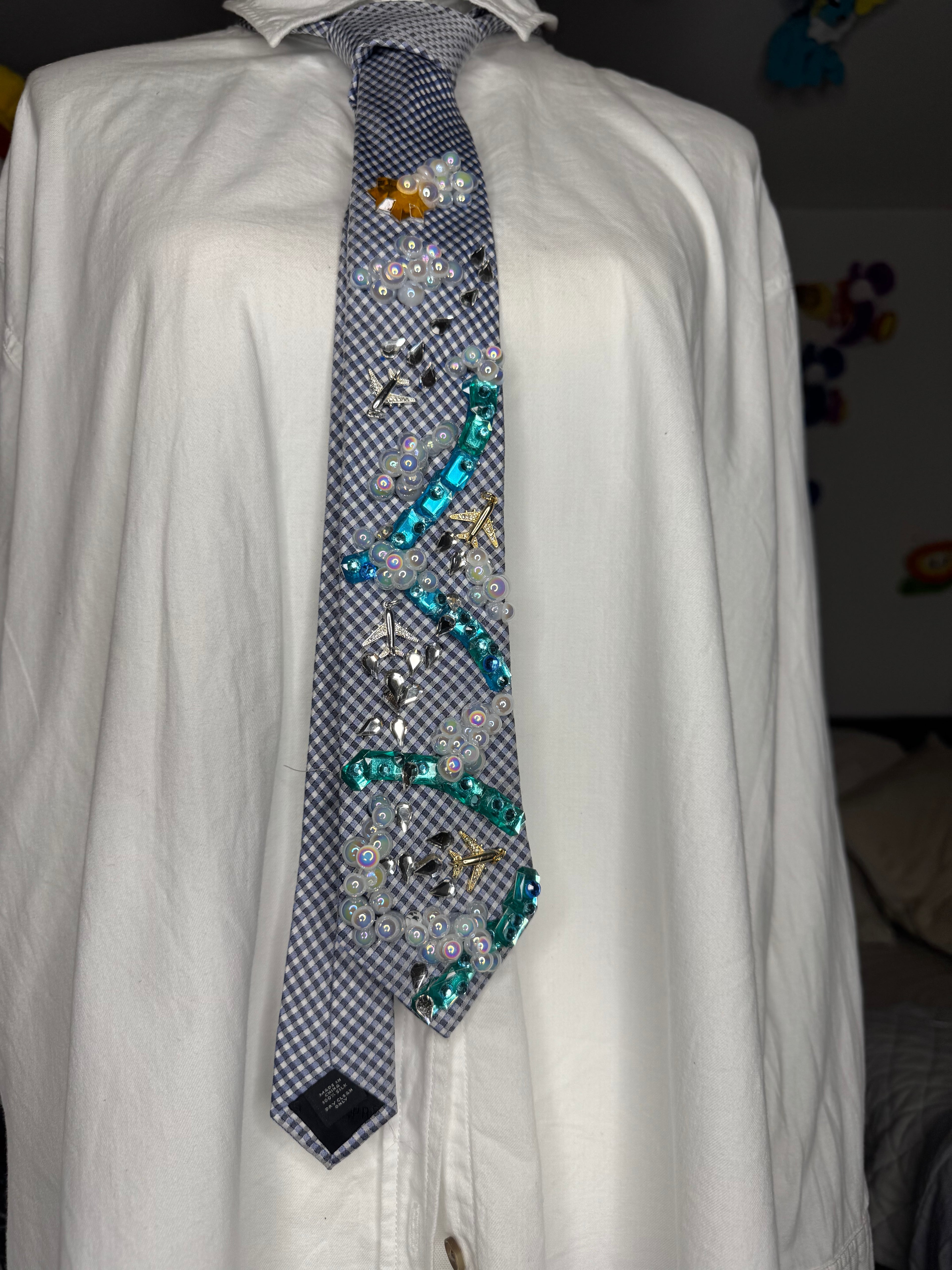 Light Blue Clouds and Airplanes Over Rivers Pilot Tie