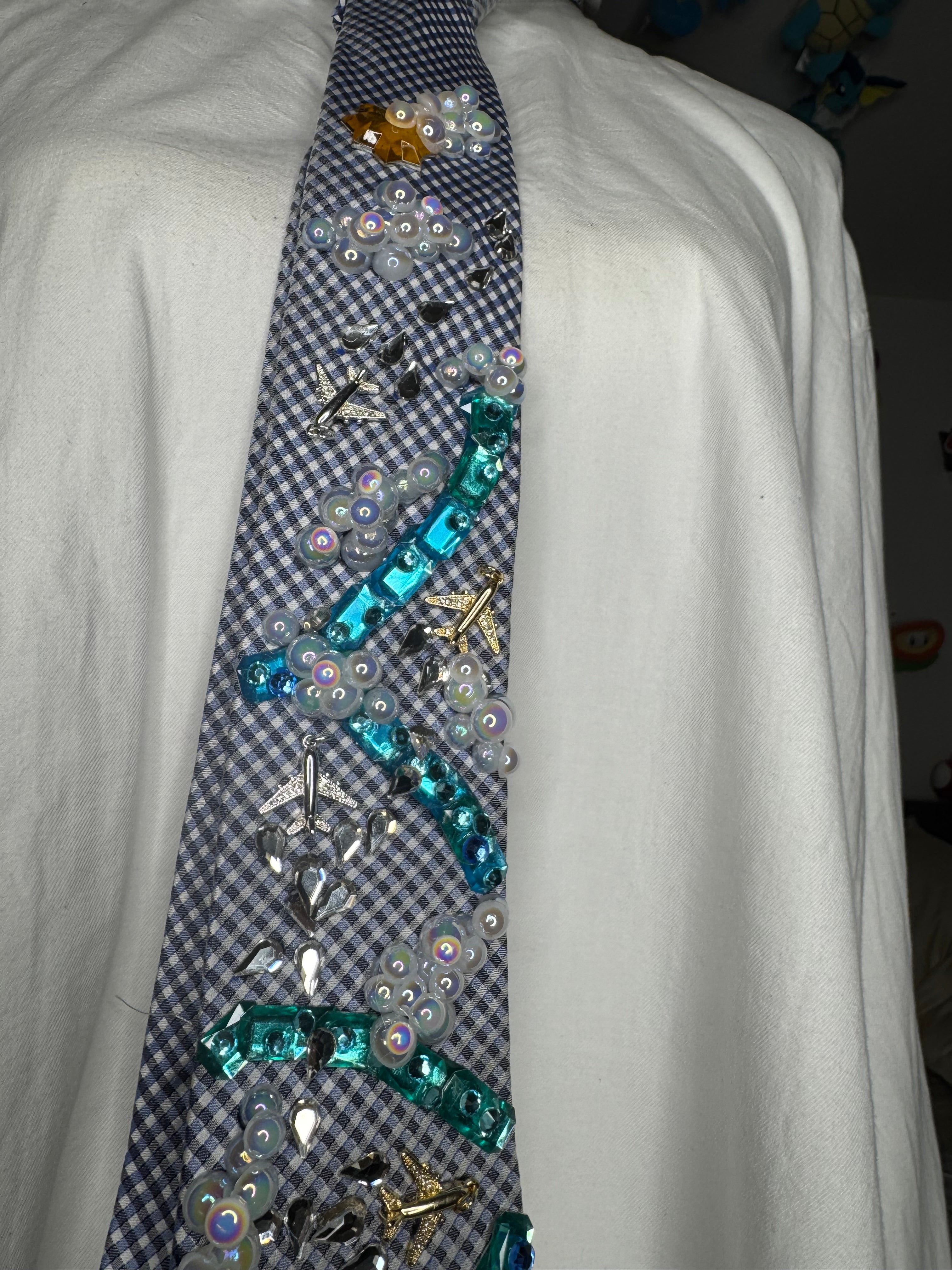 Light Blue Clouds and Airplanes Over Rivers Pilot Tie