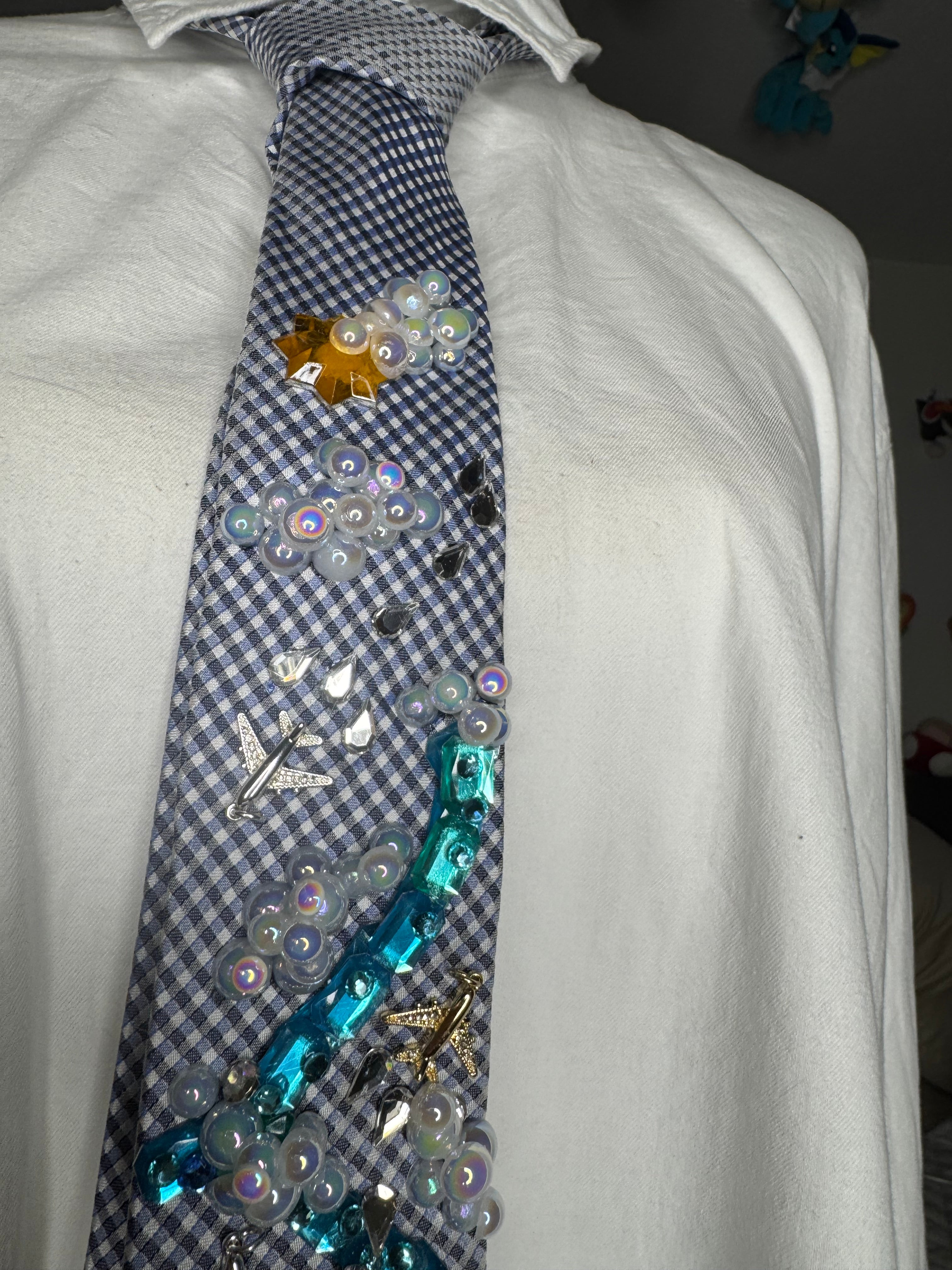 Light Blue Clouds and Airplanes Over Rivers Pilot Tie