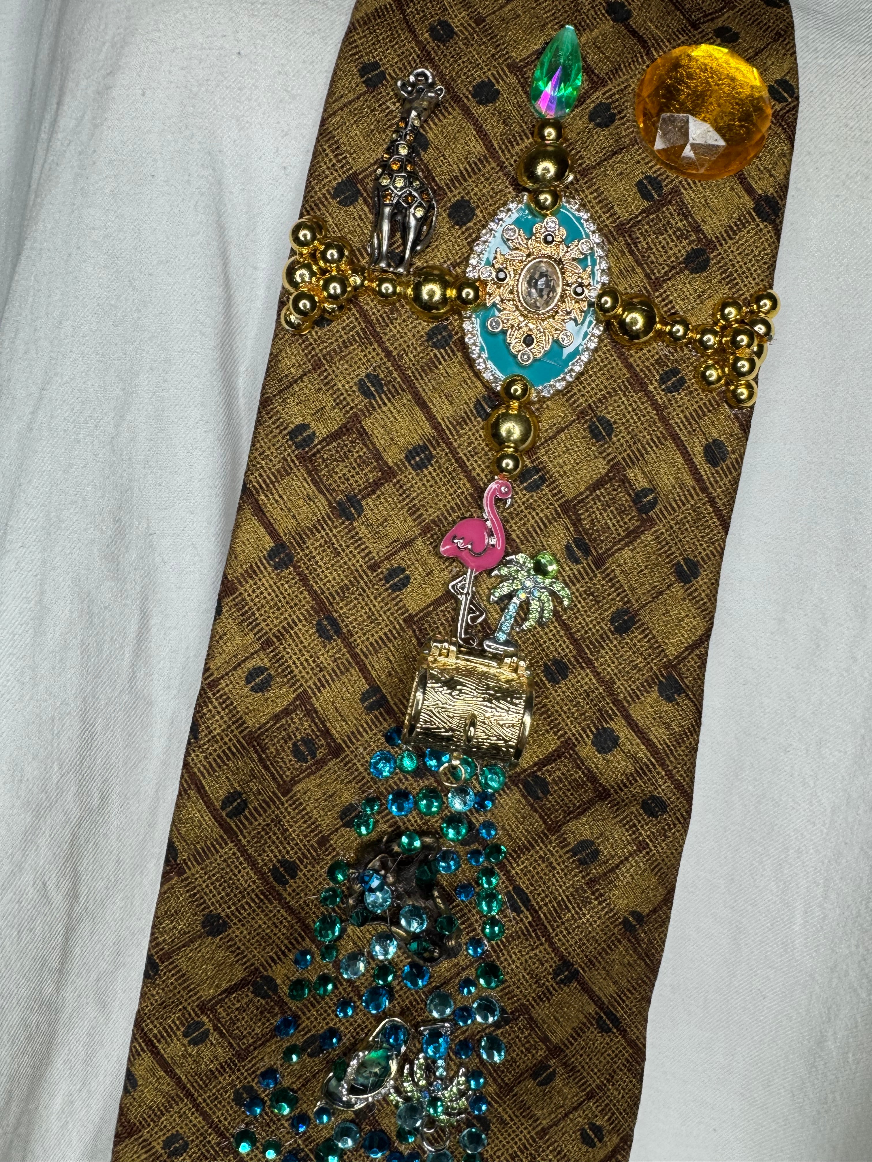 Tan Gold Tropical Treasure Box Spilling Ocean Royalty Tie TV
