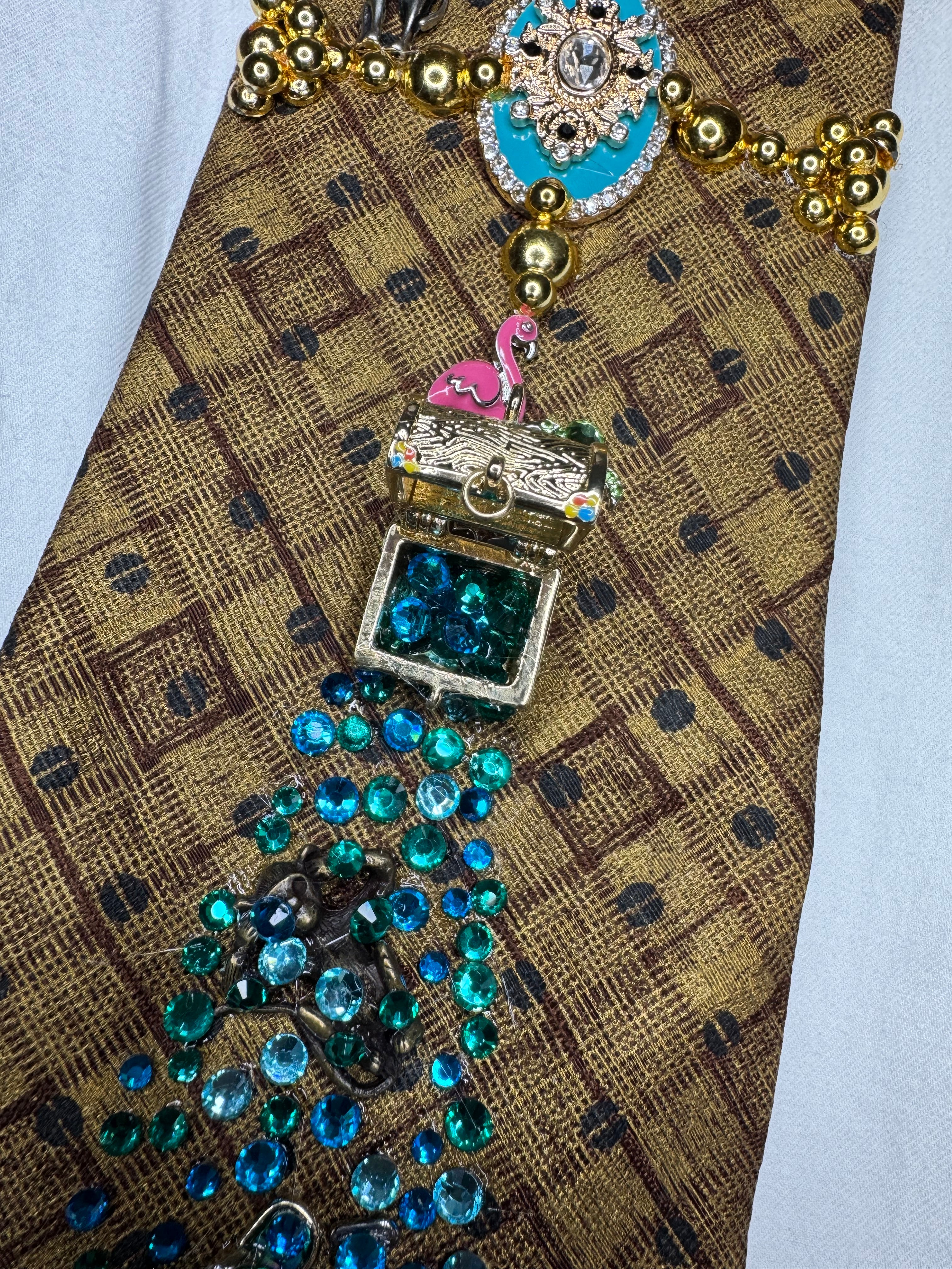 Tan Gold Tropical Treasure Box Spilling Ocean Royalty Tie TV