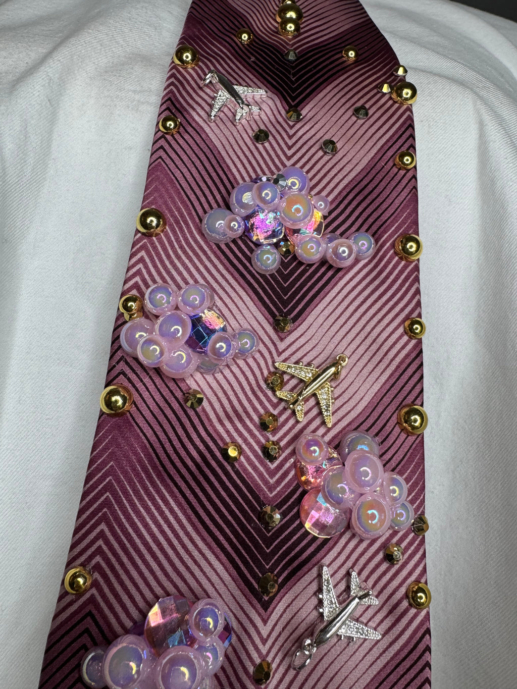 Hot Pink Fast Forward Clouds and Airplanes Pilot Royalty Tie