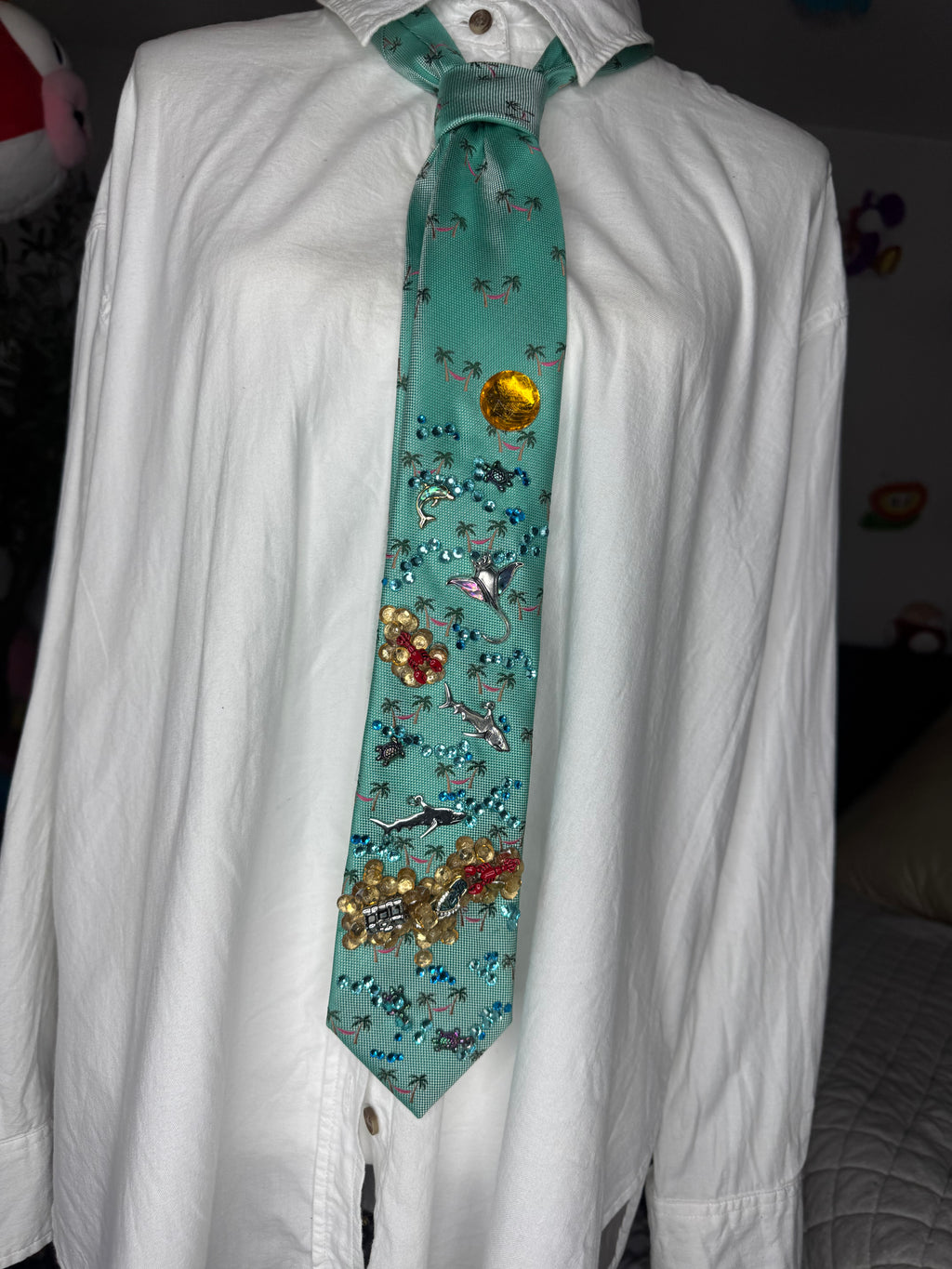 Light Blue Tropical Ocean Floor Palm Trees Vacation Tie