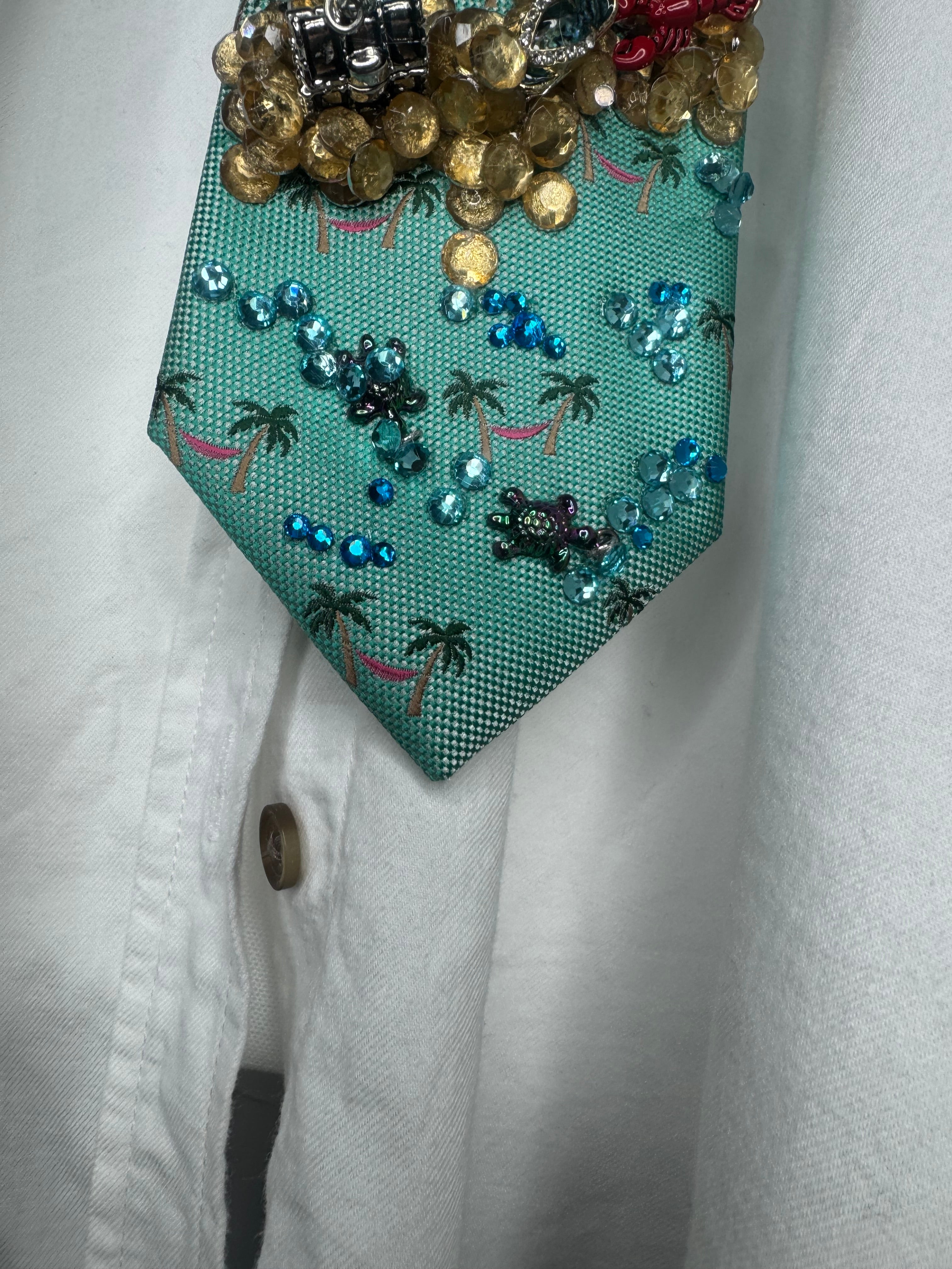 Light Blue Tropical Ocean Floor Palm Trees Vacation Tie
