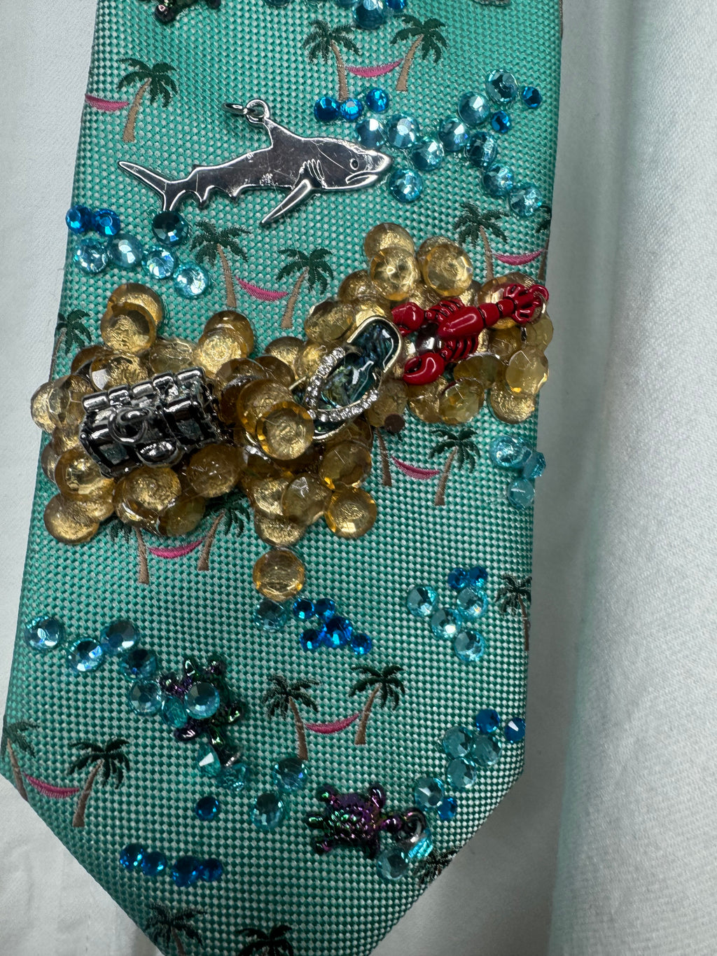 Light Blue Tropical Ocean Floor Palm Trees Vacation Tie