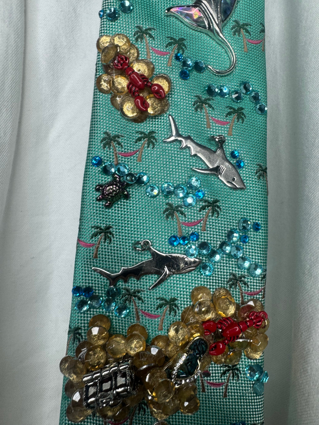Light Blue Tropical Ocean Floor Palm Trees Vacation Tie