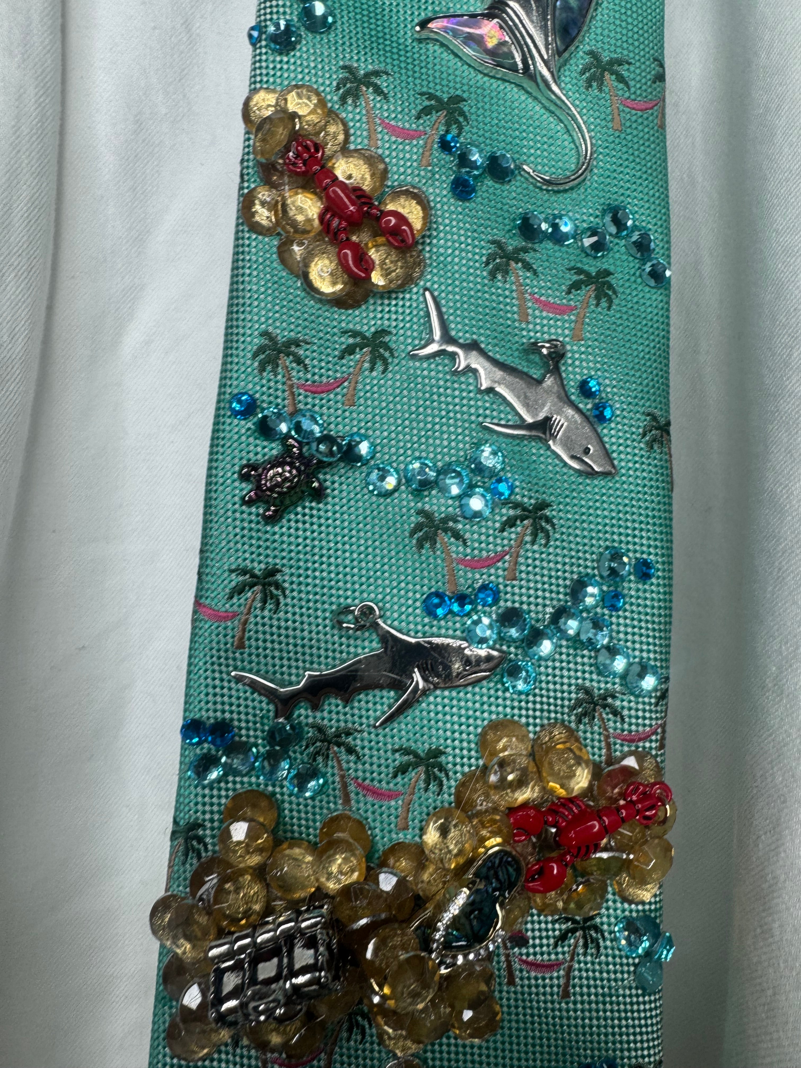 Light Blue Tropical Ocean Floor Palm Trees Vacation Tie