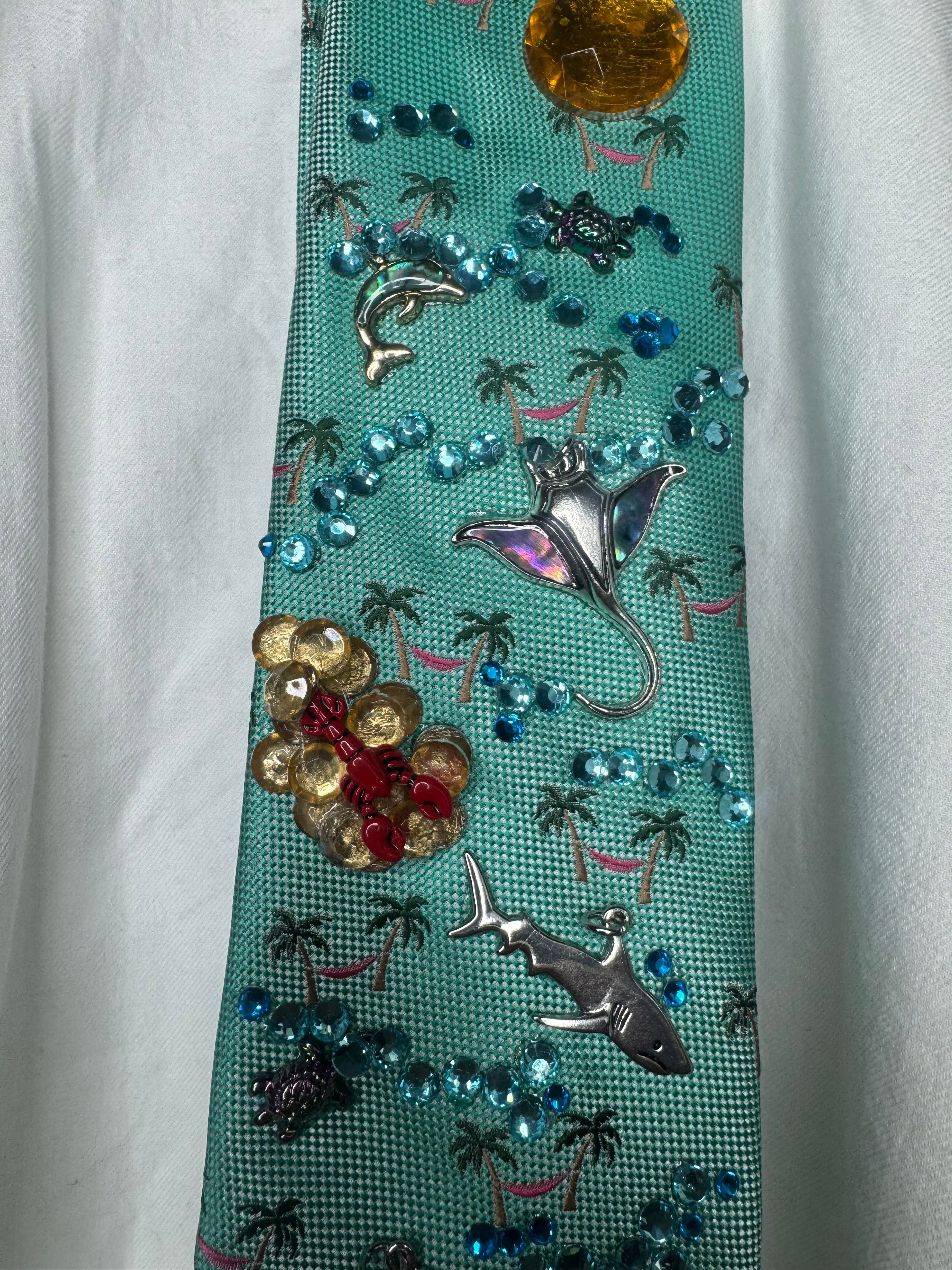Light Blue Tropical Ocean Floor Palm Trees Vacation Tie