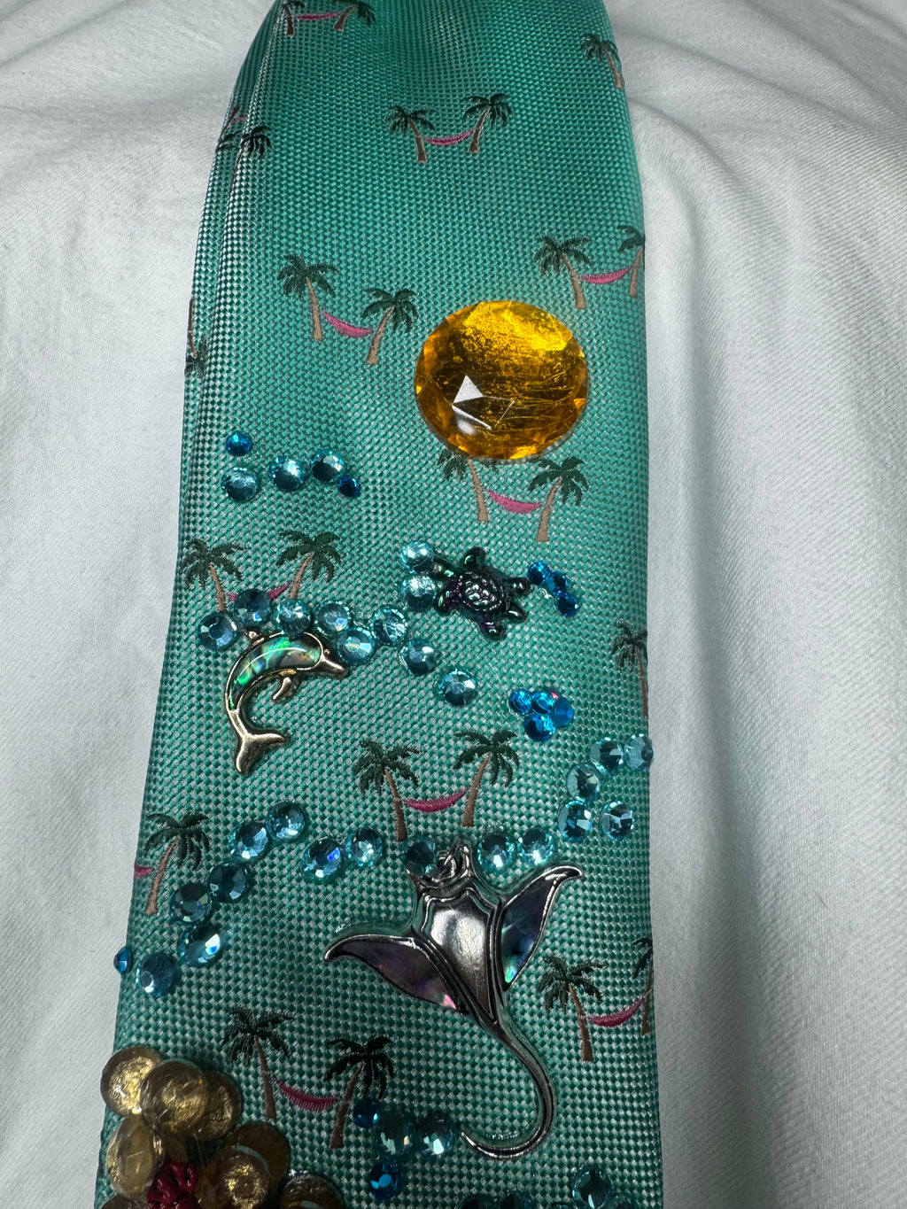 Light Blue Tropical Ocean Floor Palm Trees Vacation Tie