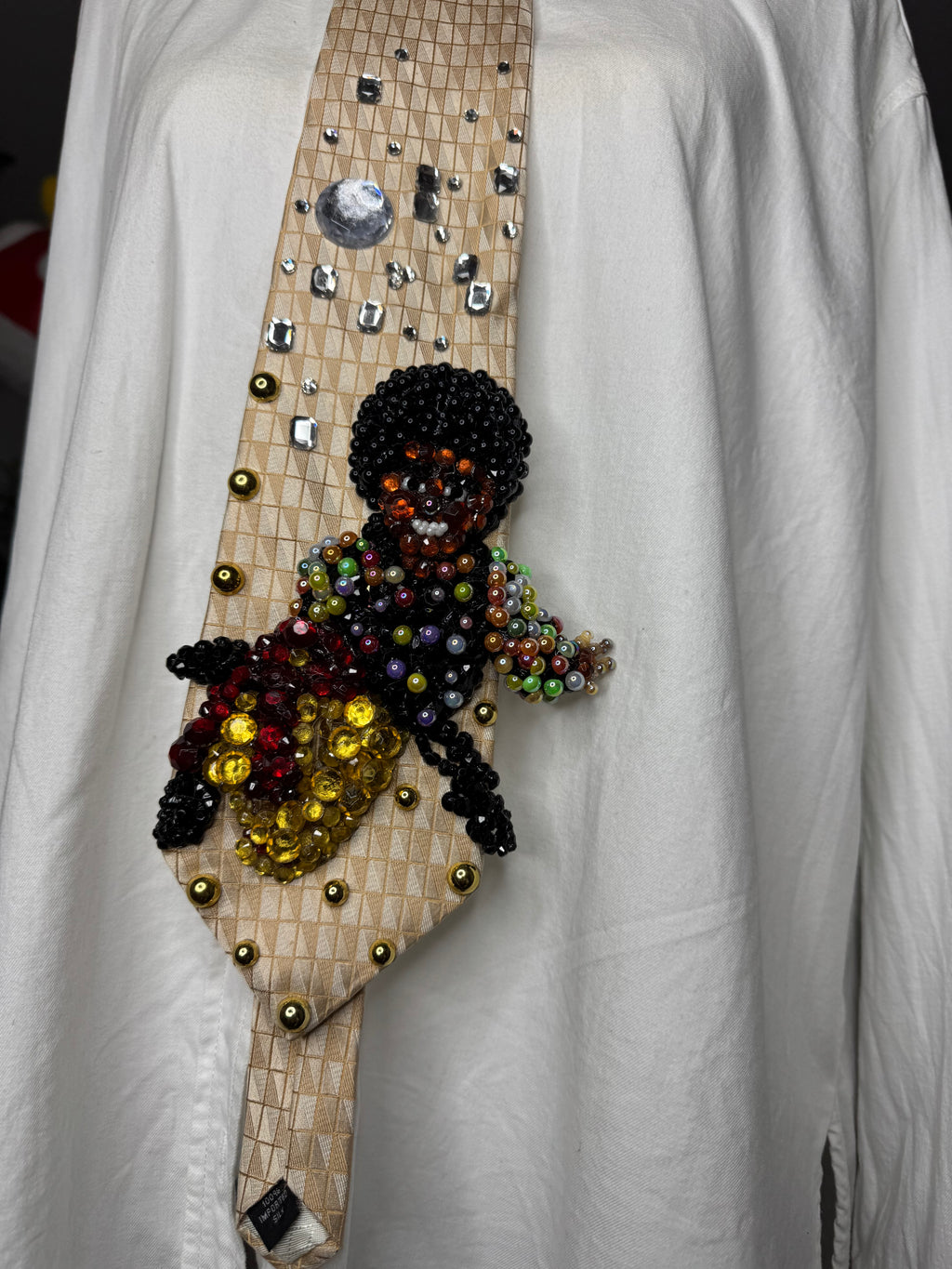Light Gold Young Michael Jackson Floral Polo and Bell Bottoms Posing on Floor Photoshoot 1971 Tie