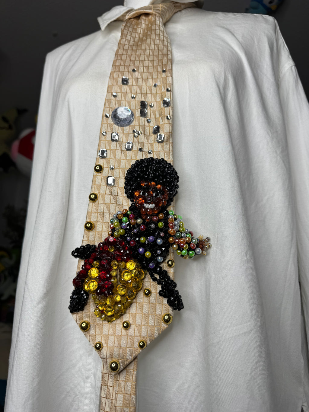 Light Gold Young Michael Jackson Floral Polo and Bell Bottoms Posing on Floor Photoshoot 1971 Tie